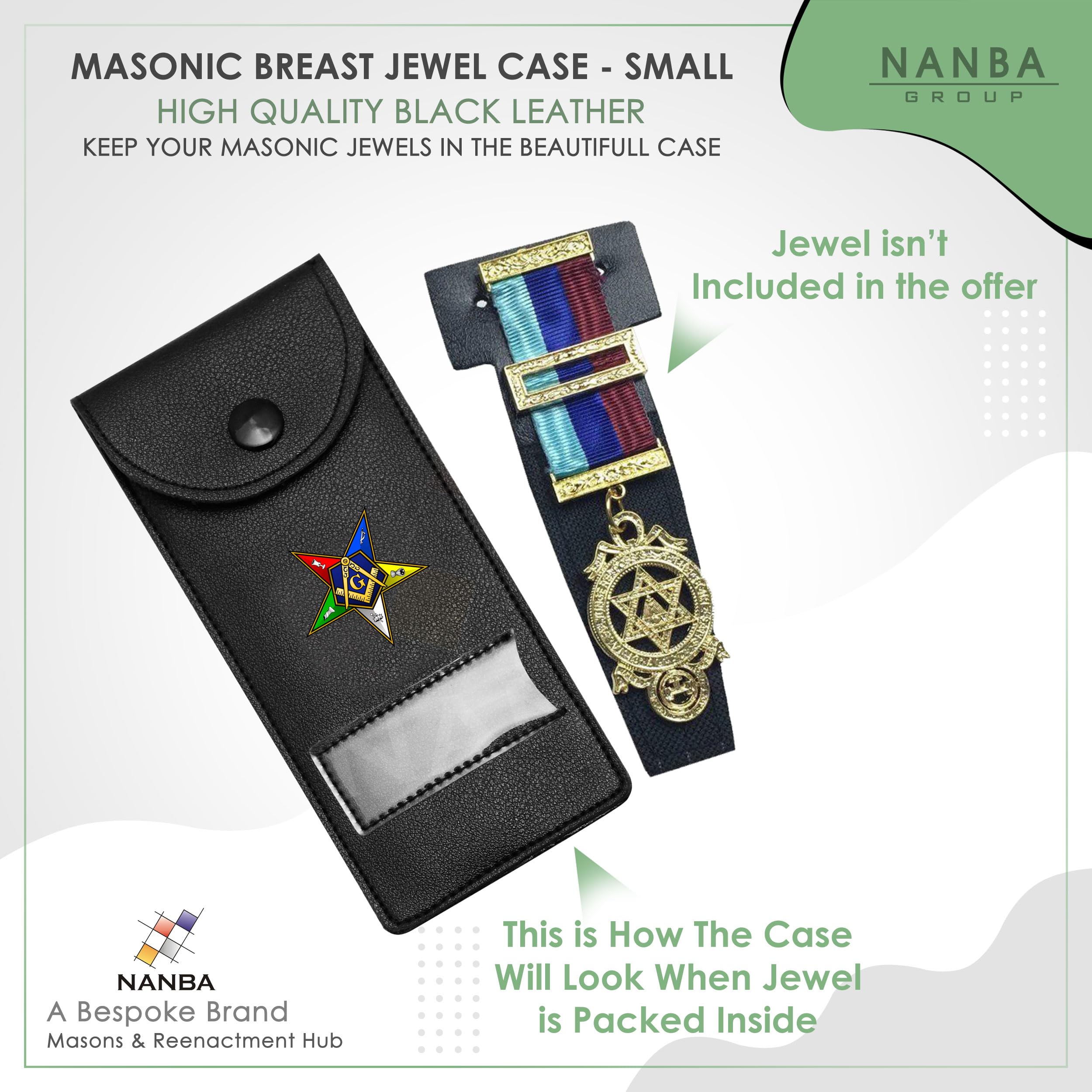 Masonic Regalia Pocket Jewel Holder Case Leather Carry Wallet with Soft Lining for Freemason Lodge Jewels, Pins & Badges - OES Masonorder of the Eastern Star - Printed