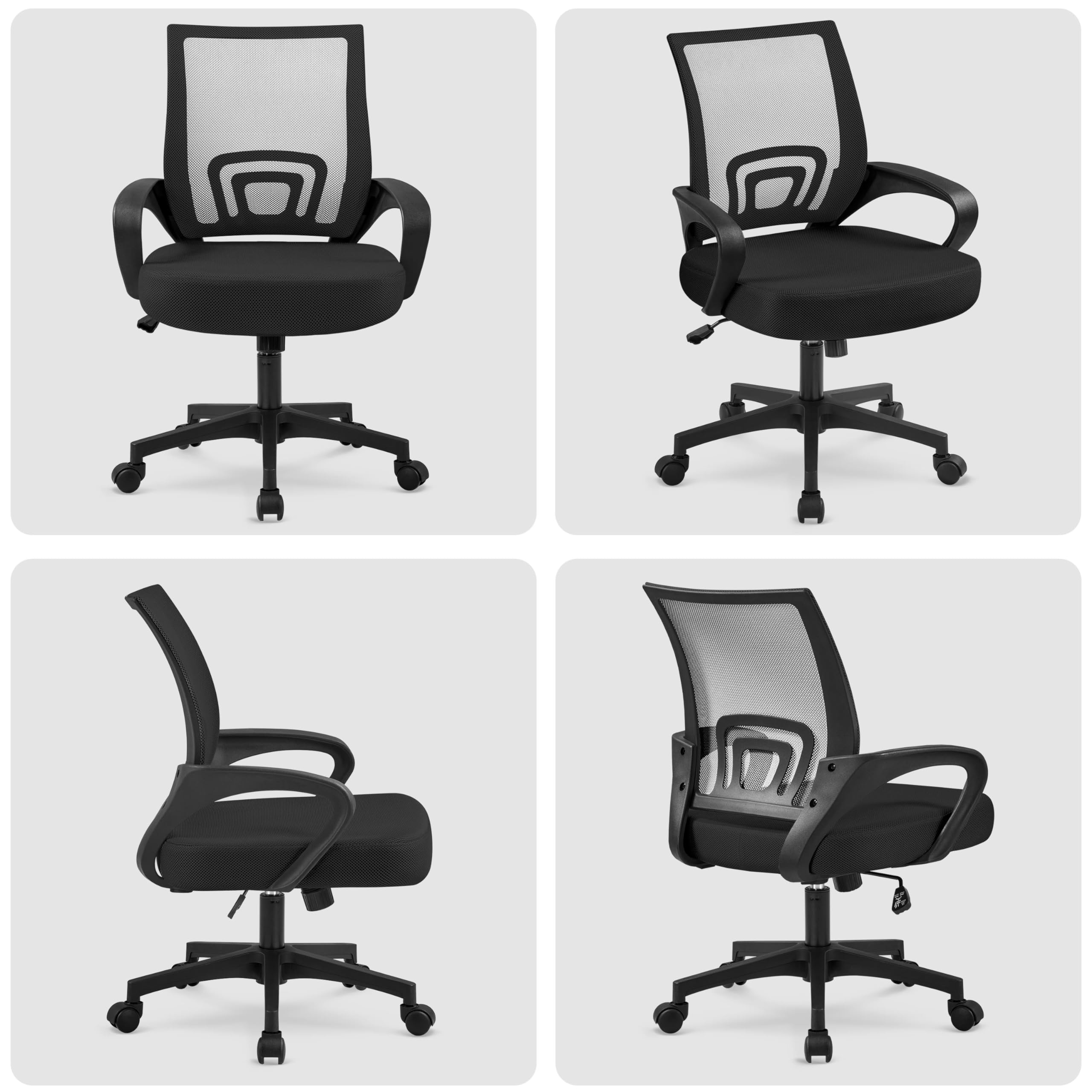 Yaheetech Silla de Escritorio Oficina Malla Silla Ergonomica con Soporte Lumbar Altura Ajustable Respaldo Transpirable Silla Giratoria Función Inclinación para Oficina Capacidad Max136 KG Negra
