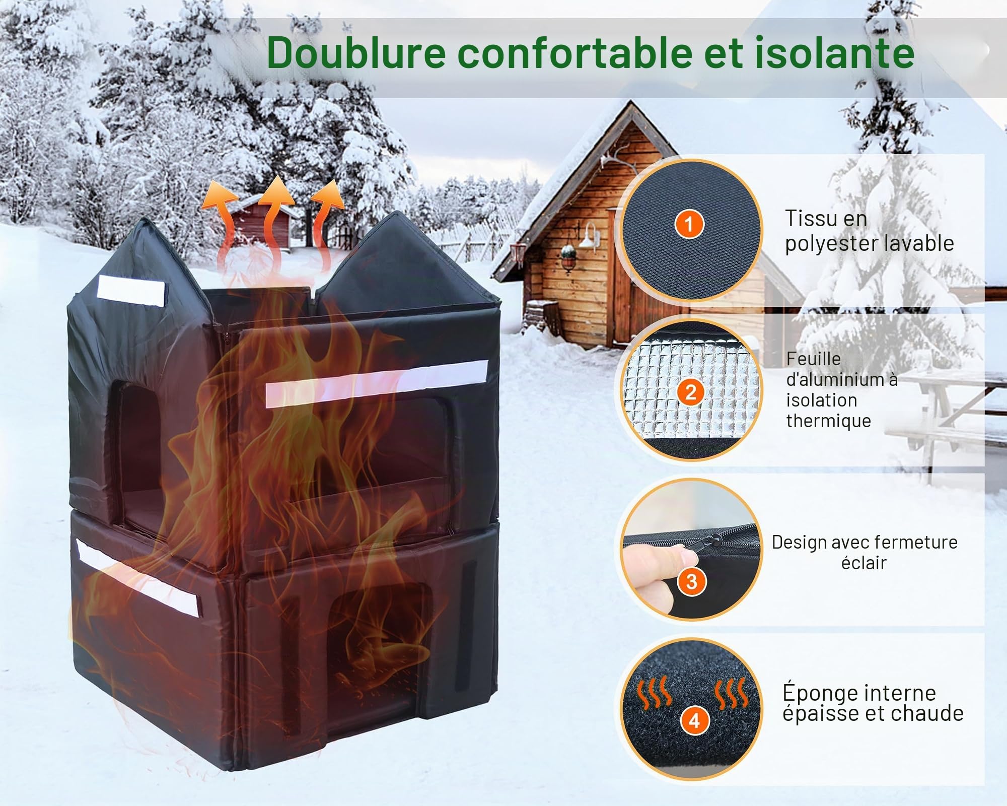 Abri pour chat en plein air à 2 étages avec doublure isolante, abris extérieurs pour chats en plastique résistant aux intempéries avec porte d'échappement HiCaptain