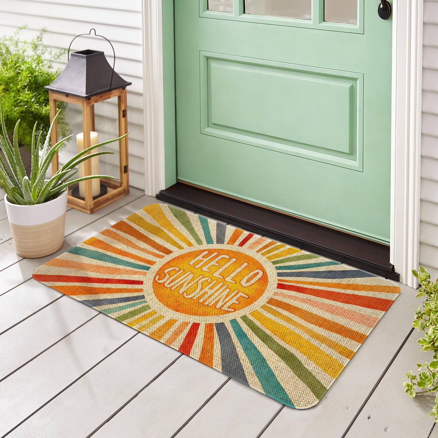 Summer Welcome Door Mat 30x17 Inch Hello Sunshine Doormat for Indoor Outdoor Entrance Non-Slip Washable Floor Mats Summer Home Decor Rug