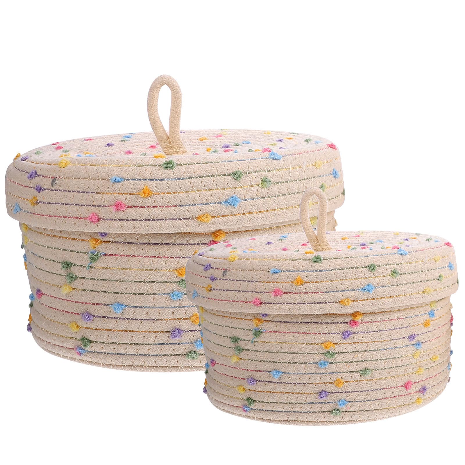 ifundom Cesto Intrecciato in Corda di Cotone 2 Pezzi Coperchio per Giochi e Snack, Portaoggetti per Organizzare Tocco Confortevole e Design Semplice