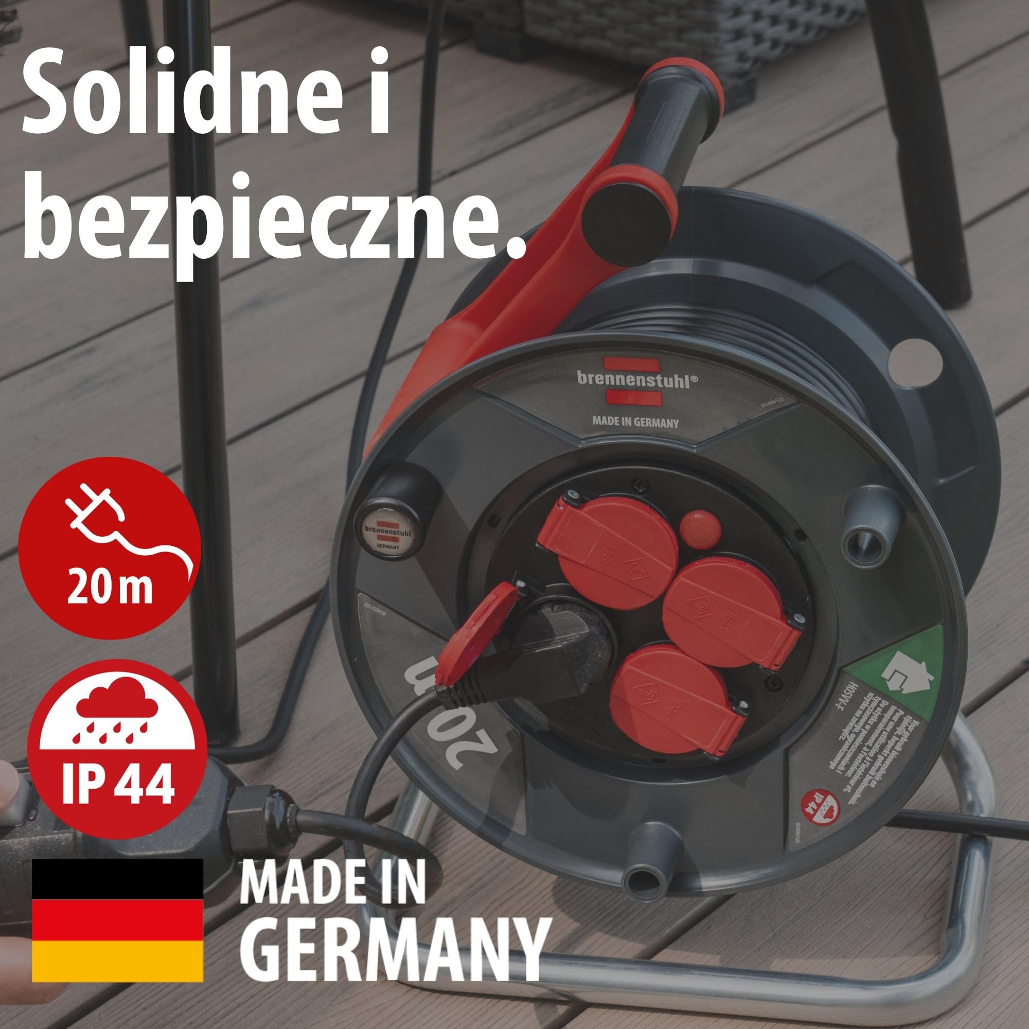 Brennenstuhl Garant V2 IP44 Zewnętrzny przedłużacz bębnowy 40 m (wyprodukowany w Niemczech, 4 gniazda ze wzmocnioną ochroną przed dotykiem, specjalne tworzywo sztuczne)