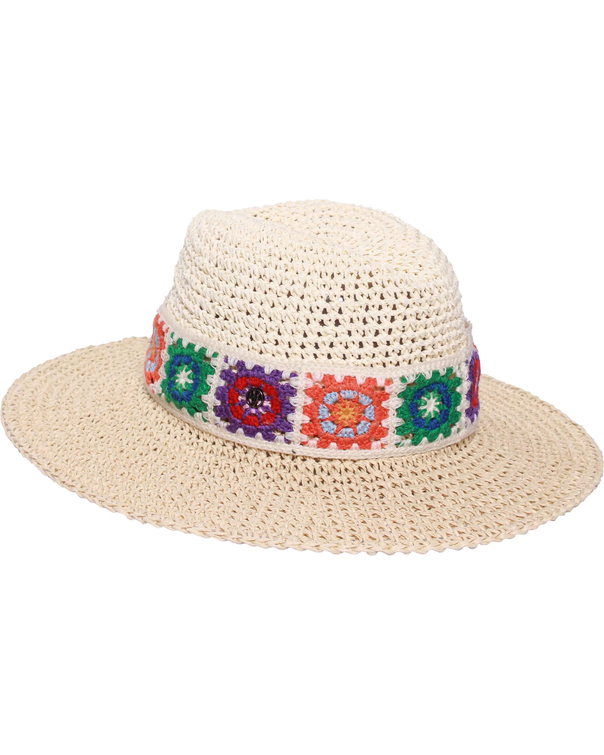 LOEVENICH Damen Fedora Hut gehäkeltes Papier Boho Blumen leicht atmungsaktiv 37 x 11 cm White Pepper