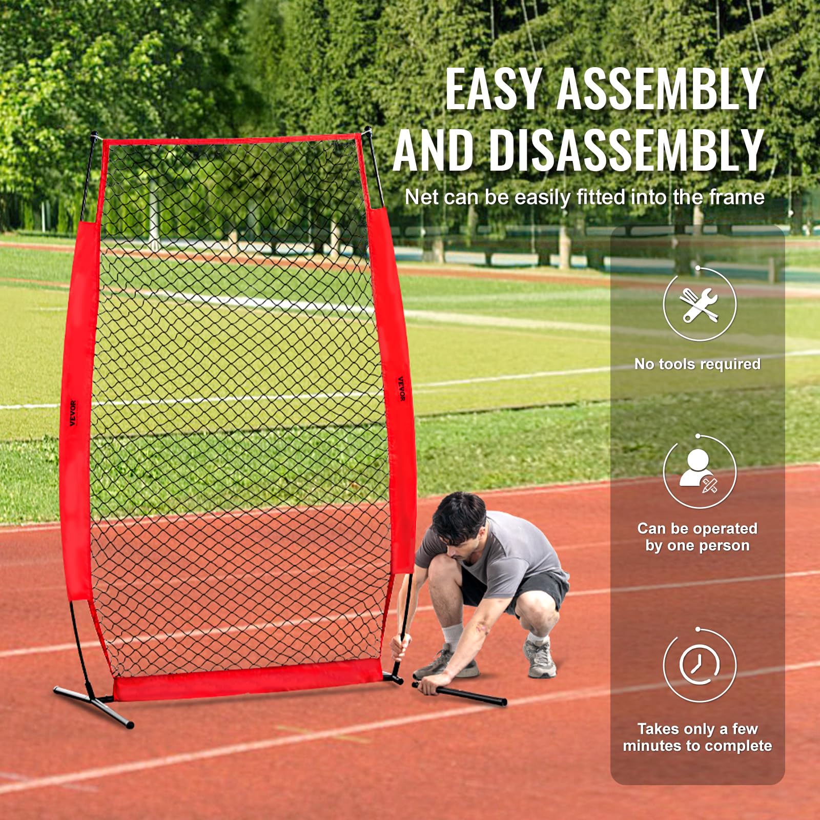 VEVOR Écran Protecteur de Baseball en I, Filet de Protection de Softball 140 x 218 cm, Portable avec Sac de Transport et Piquets de Sol, Équipements pour Cage de Frappeurs Protection Lanceurs