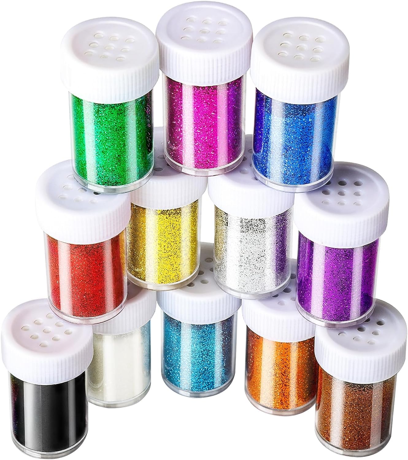 Glitter Powder Shake Jar - 12 Pack Fine Craft for Resin, Arts, Scrapbooking, Paints - Assorted Color Kit, 17g/Bottle (12 Colors)