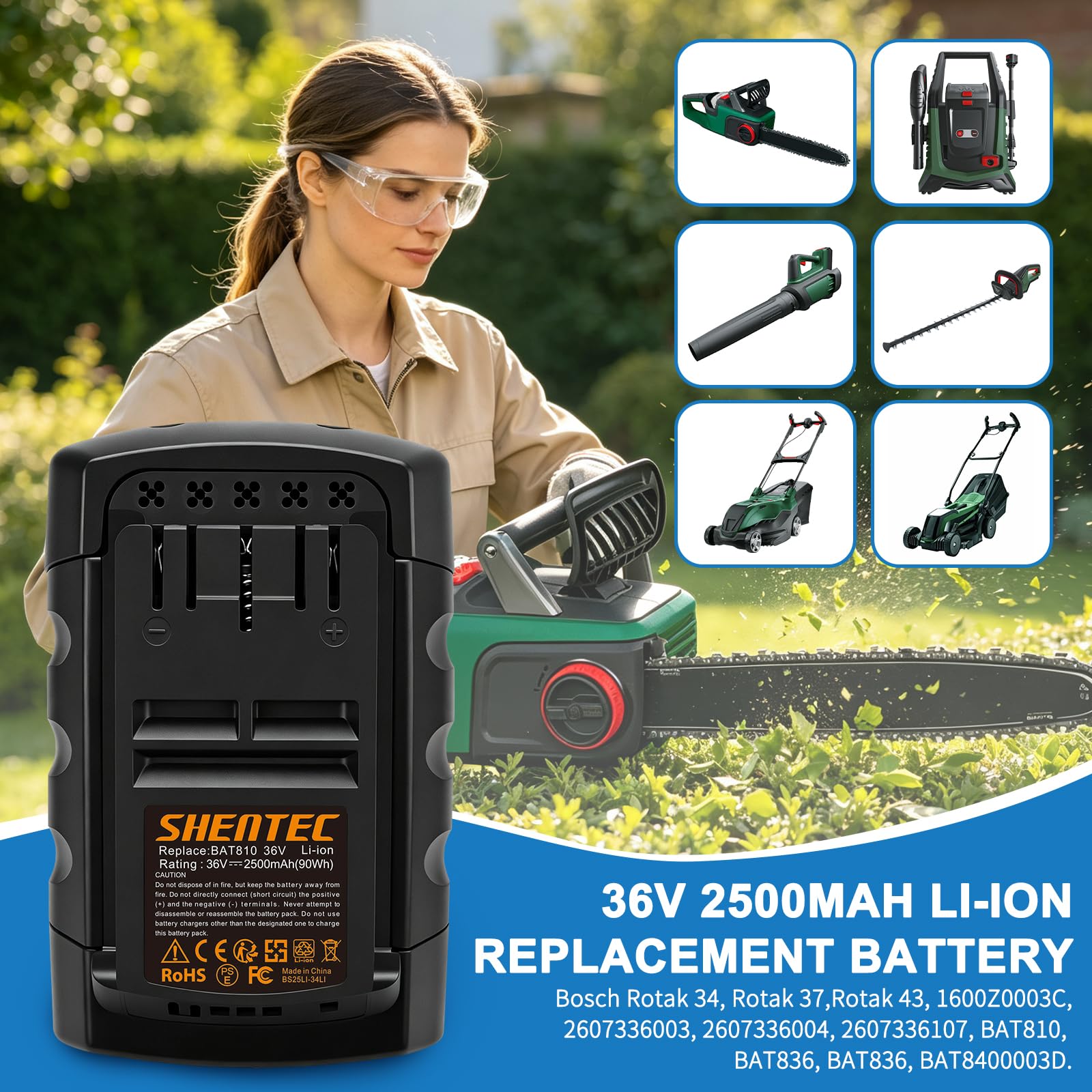 Batteria agli ioni di litio da 36 V compatibile con Bosch Rotak 34 37 43 1600Z0003C 2607336003 2607336004 2607336107 BAT810 BAT836 BAT8400003D