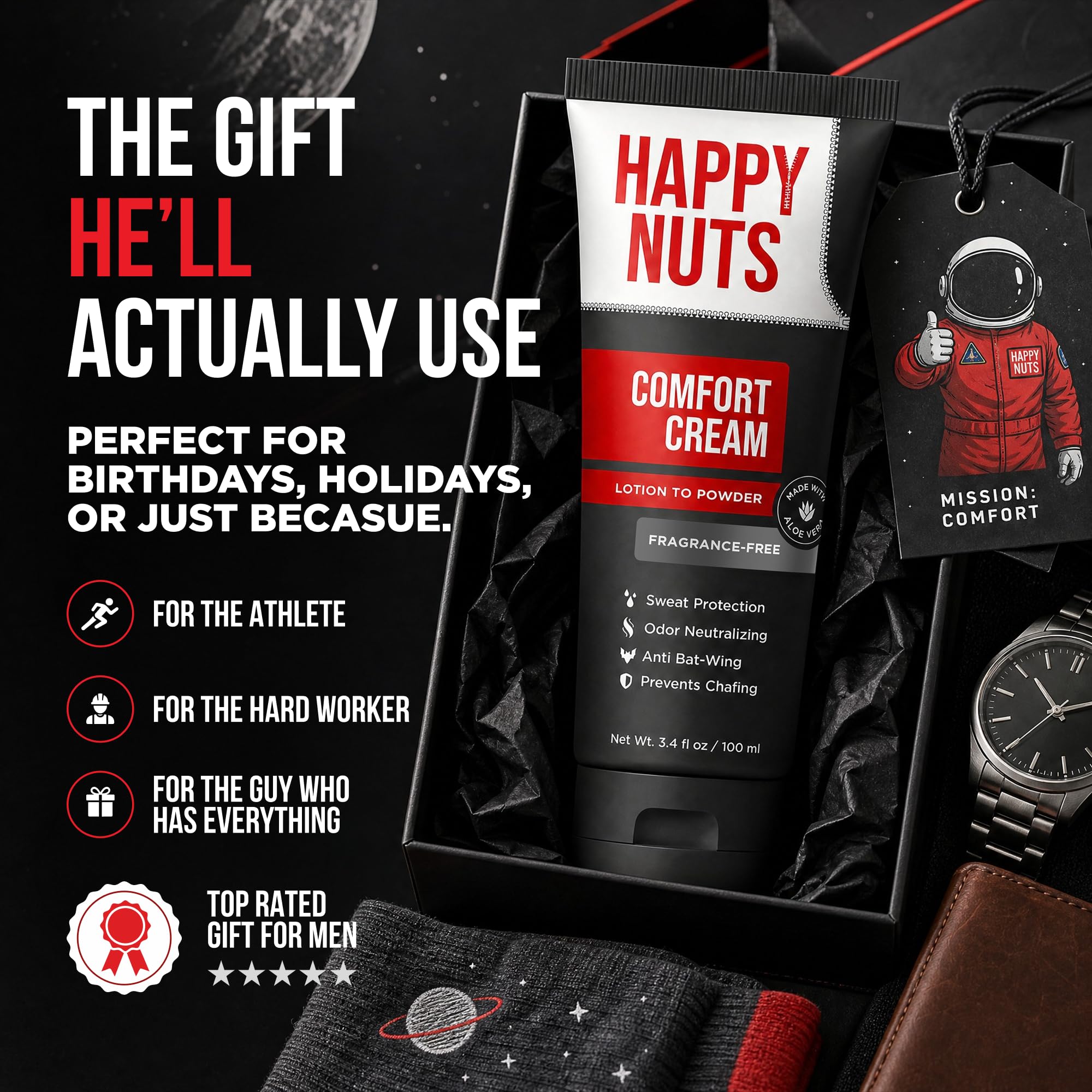 HAPPY NUTS Desodorante Comfort Cream para hombres: Anti-Chafing Sweat Defense, Soothing, Odor Control, Aluminum-Free Mens desodorante & Hygiene Products for Men 's Private Parts