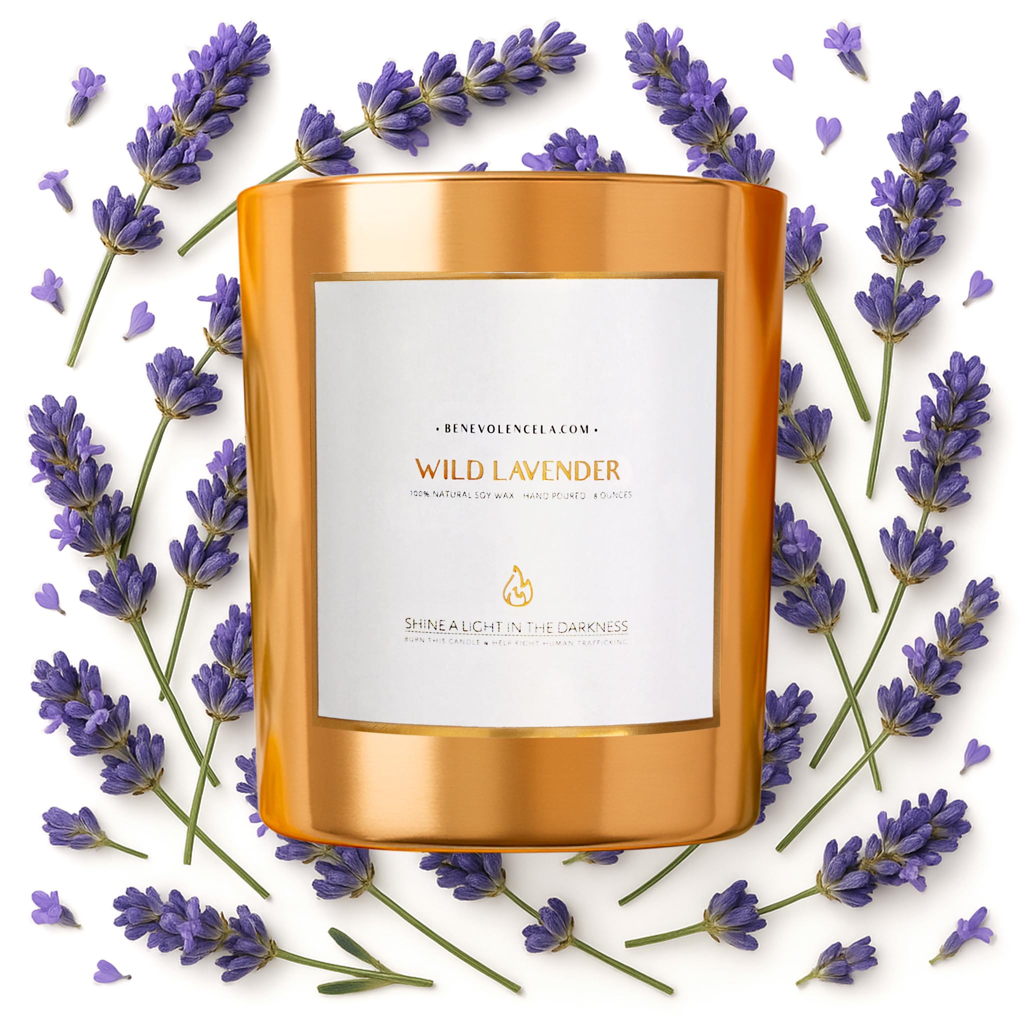 Benevolence LA Wild Lavender Wood Wick Candles | Soy Scented Candles for Home | Gifts for Women and Men | Home Fragrance | Aromatherapy | Shelf Decor, Bathroom Freshener | 8oz, 45 Hour Burn