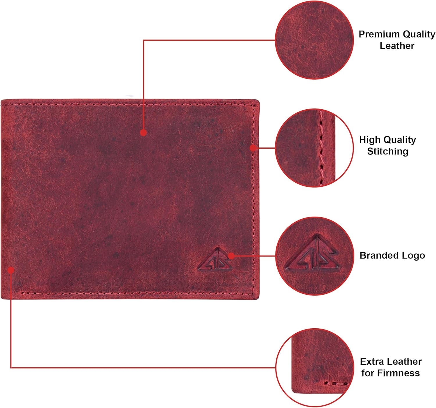 ASAD Leather Bifold Wallet for Men | Genuine Leather Slim Wallet with RFID Blocking | Double Stitched Durable Design with 2 Note Sections 6 Card Slots 2 Slip Pockets & ID Window | Crazy Horse Bordo - Image 3