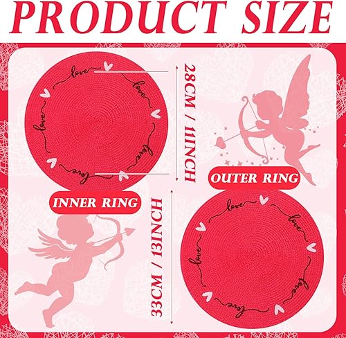 Vista 15 de Tioncy 6 manteles individuales de plástico redondos de Navidad con copos de nieve rojos de 13.4 pulgadas, mantel individual de reno de invierno