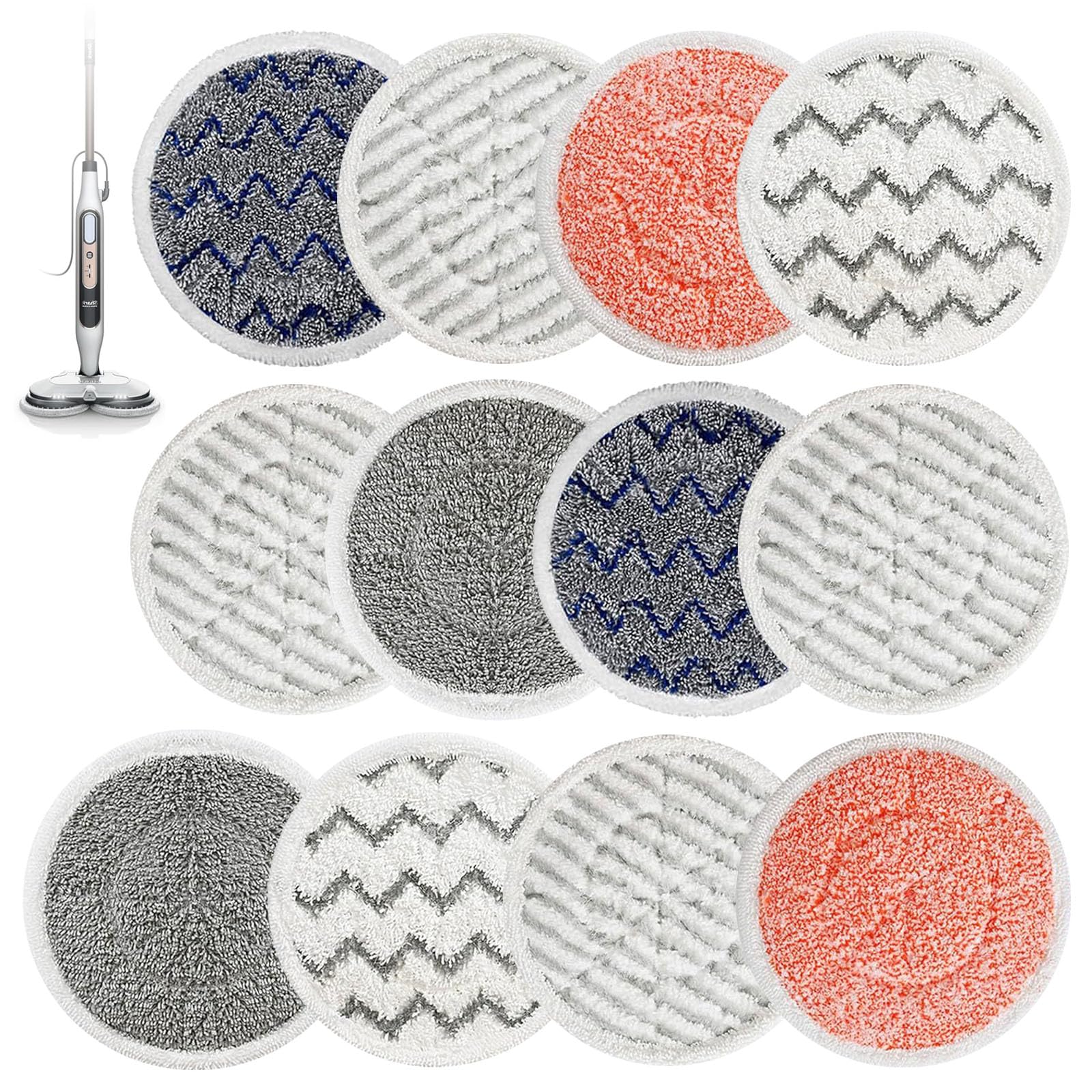 XunHe 12PCS Replacement Steam Mop Pads for Shark S6002UK Steam Mop, Reusable S6002 Scrub Mop Pads Steam & Scrub All-in-One Cleaning Pads for All sealed hard floors Washable Rotating Power Pads