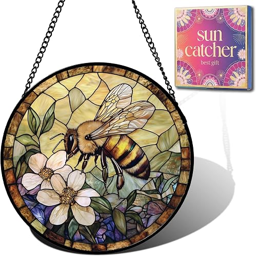 Bee Flower Acrylic Suncatcher Sun Catchers Indoor Window Gifts for Mom 9.8"