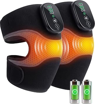 Cordless Heated Knee Massager for Pain Relief, 5 Heat Levels and 3 Vibration Modes, 360Full-Coverage Vibration, Electric Heated Knee Brace with Adjustable Straps - Gifts for Men Women Black, Pair