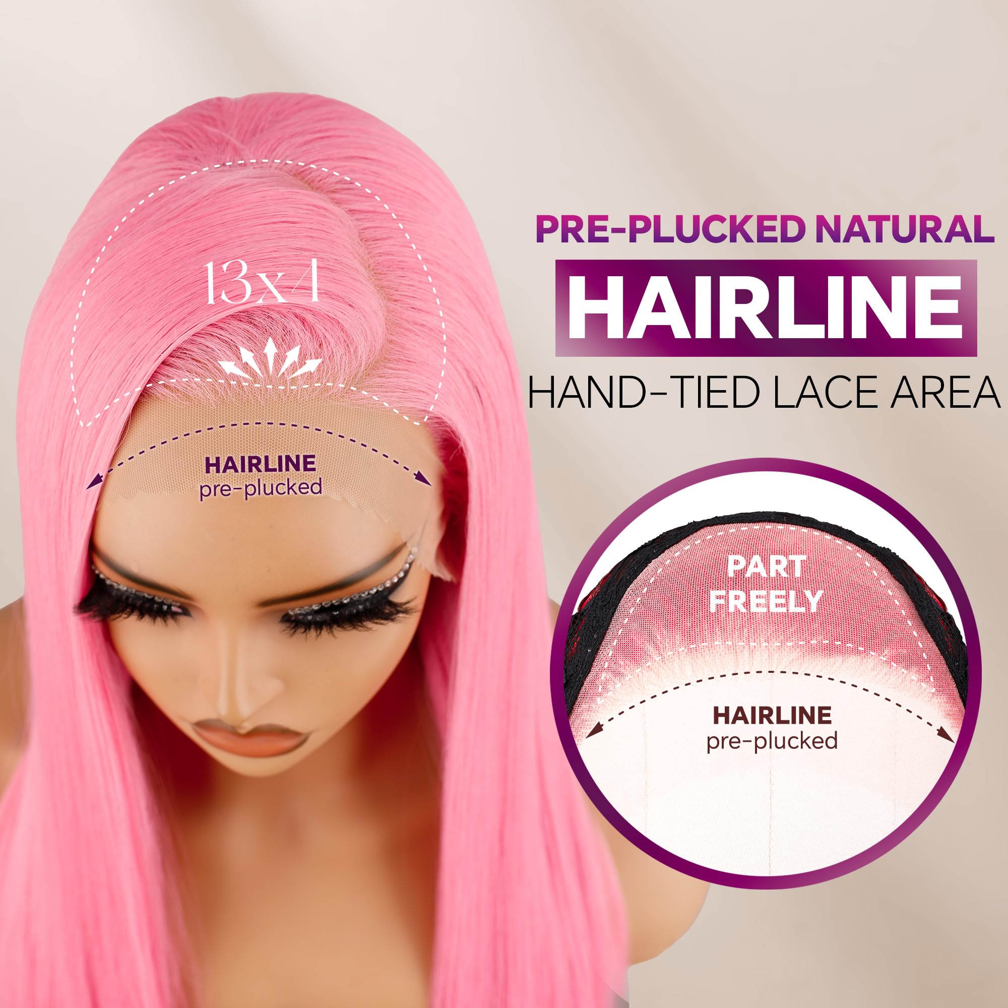 13x4 HD Lace Front Wig Pre Plucked with Baby Hair Synthetic Straight Glueless Red Bob Wig Human Hair Pre Plucked HD Transparent 13X4  main image 3