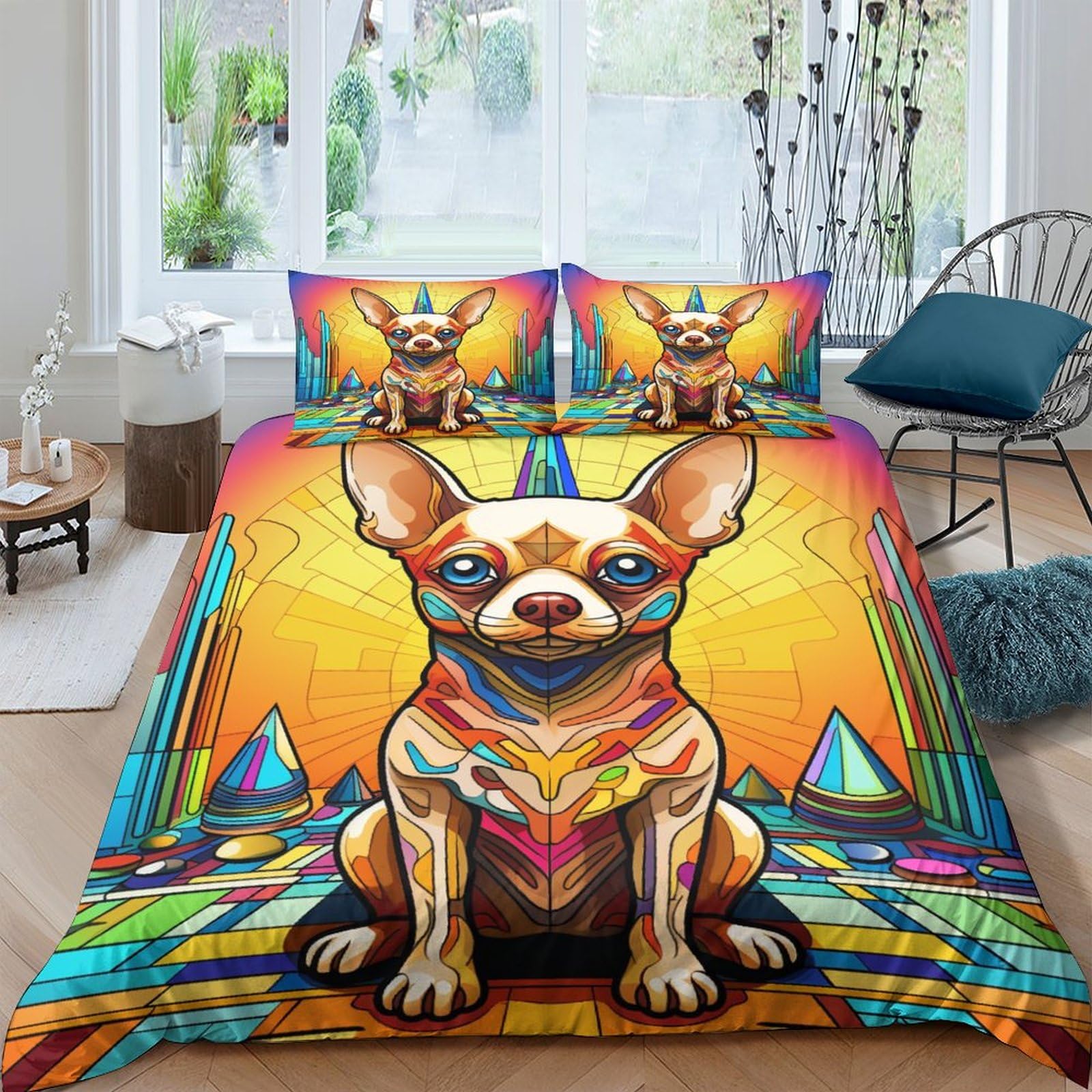 LKBASOEGD Chihuahua Dog Duvet Cover 3 PCS Hotel Quality Quilt Cover Bedding Bed Covers with Pillowcases with Zipper Closure Hypoallergenic Soft Breathable Microfiber Double（200x200cm）