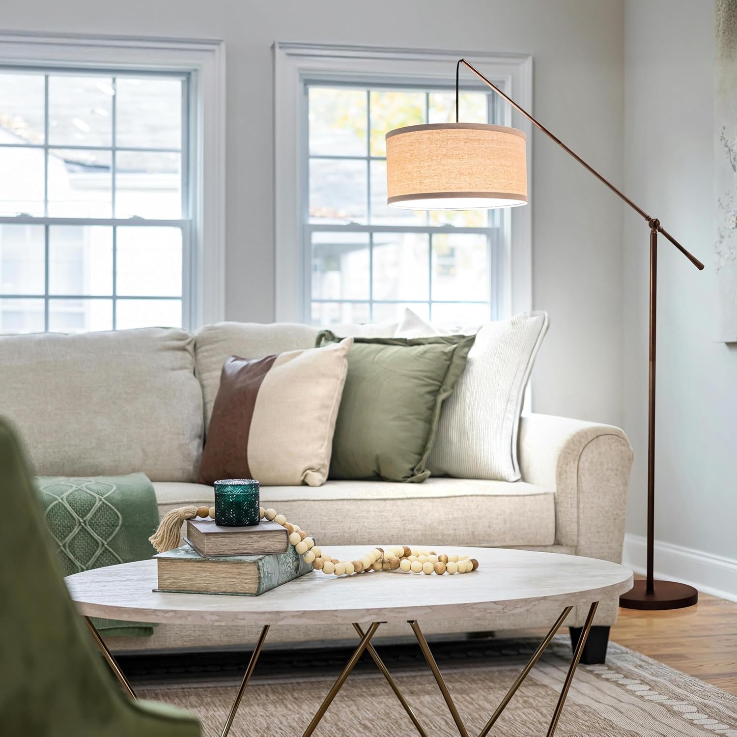 Brightech Hudson 2 - LED Floor lamp, Tall Lamp with Sturdy Base, Contemporary Arc Lamp for Living Rooms & Offices, Great Living Room Décor, Mid Century Modern Light for Bedroom - Rubbed Bronze