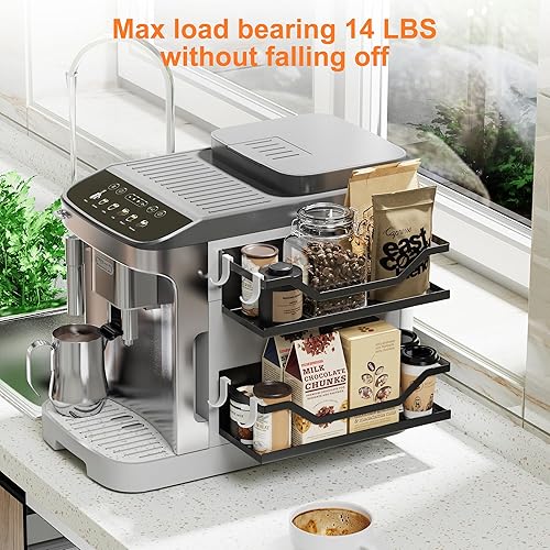 Vista 7 de Estante magnético para especias para refrigerador, estante magnético para refrigerador con 4 ganchos, estante negro para microondas, estante