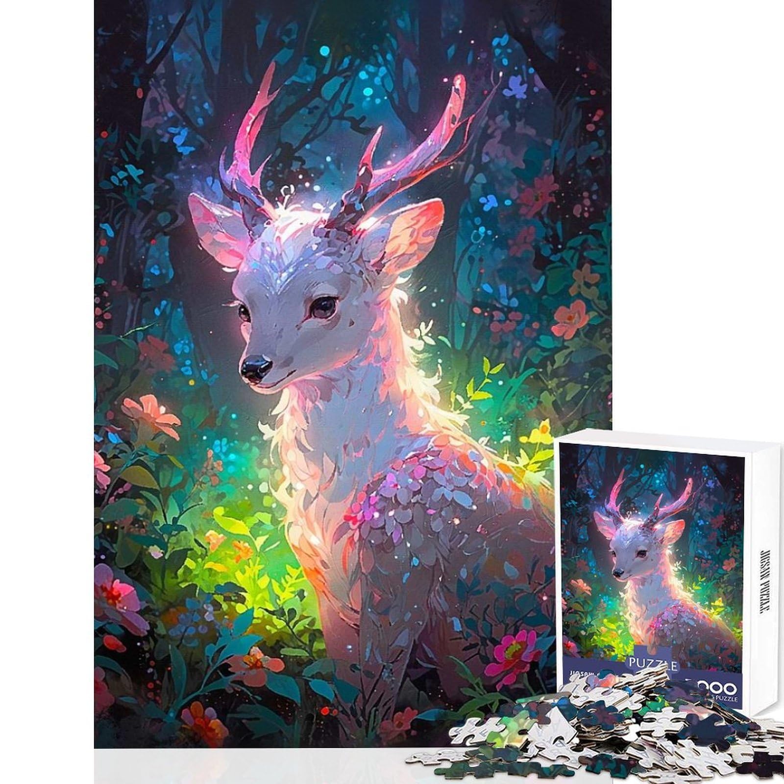 Magical Deer Forest Puzzles for Teenagers 1000 Piece Mind Skill Fun Expert Cutting Craftsmanship Unique Gift for Stress Relief 38x52cm