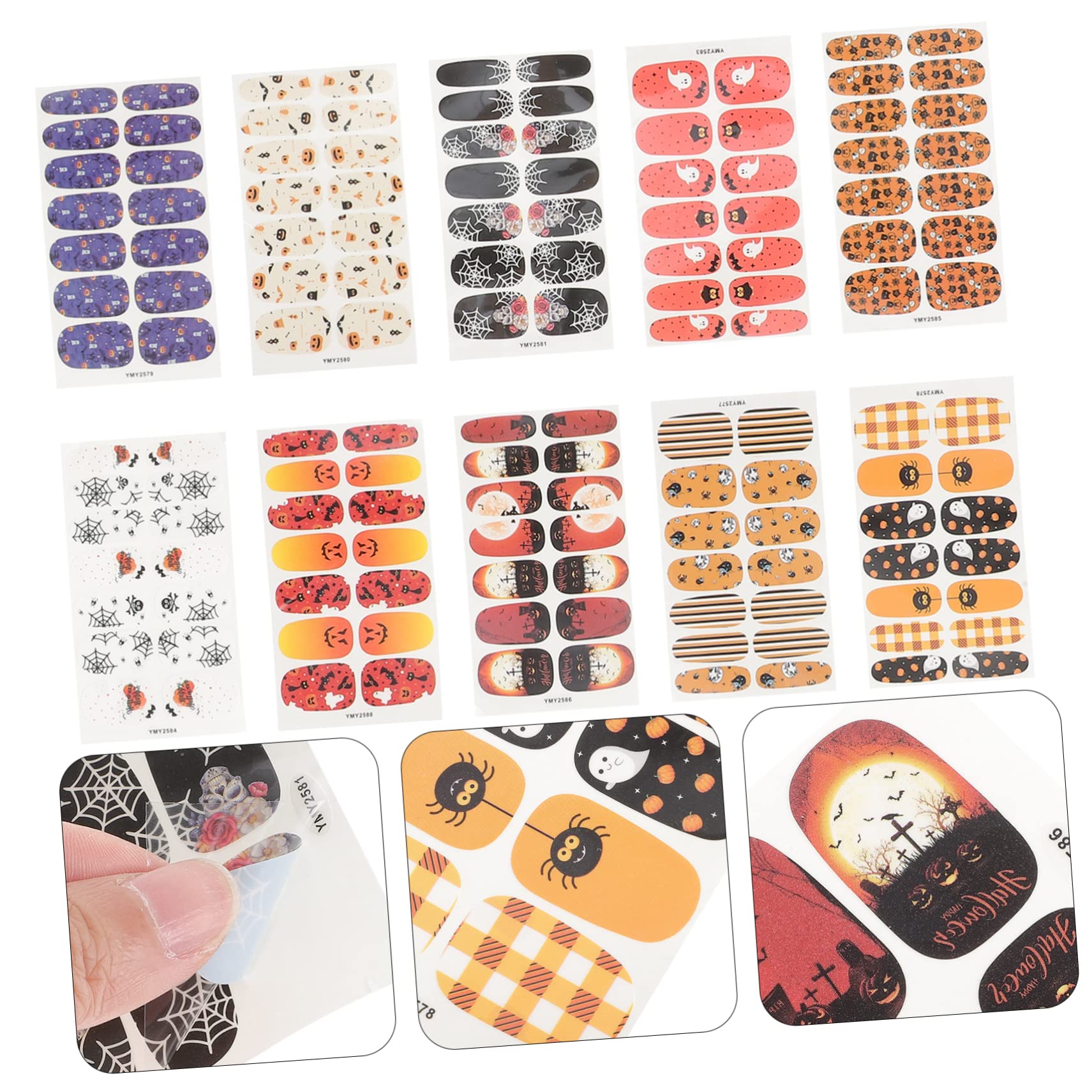 Healeved 30fogli Adesivi Per Unghie Halloween Stickers Per Nail Zucche Decorazioni Facili Applicare Per e Costumi