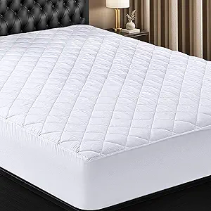 Utopia Bedding Quilted Fitted Mattress Pad, California King Size, Elastic Fitted Mattress Topper Protector and Cover Stretches up to 16 Inches Deep, Machine Washable (White)