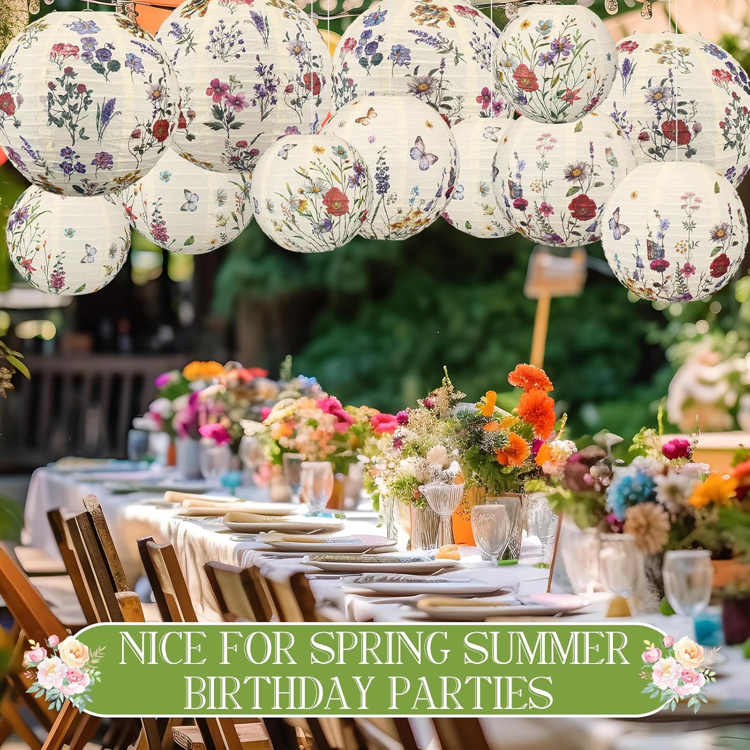 Baquler 12 Pcs Spring Wildflower Paper Lanterns Party Decorations Vintage Floral Hanging Lanterns 3 Styles for Baby Shower Bridal Shower Birthday Wedding Garden Tea Party Decor