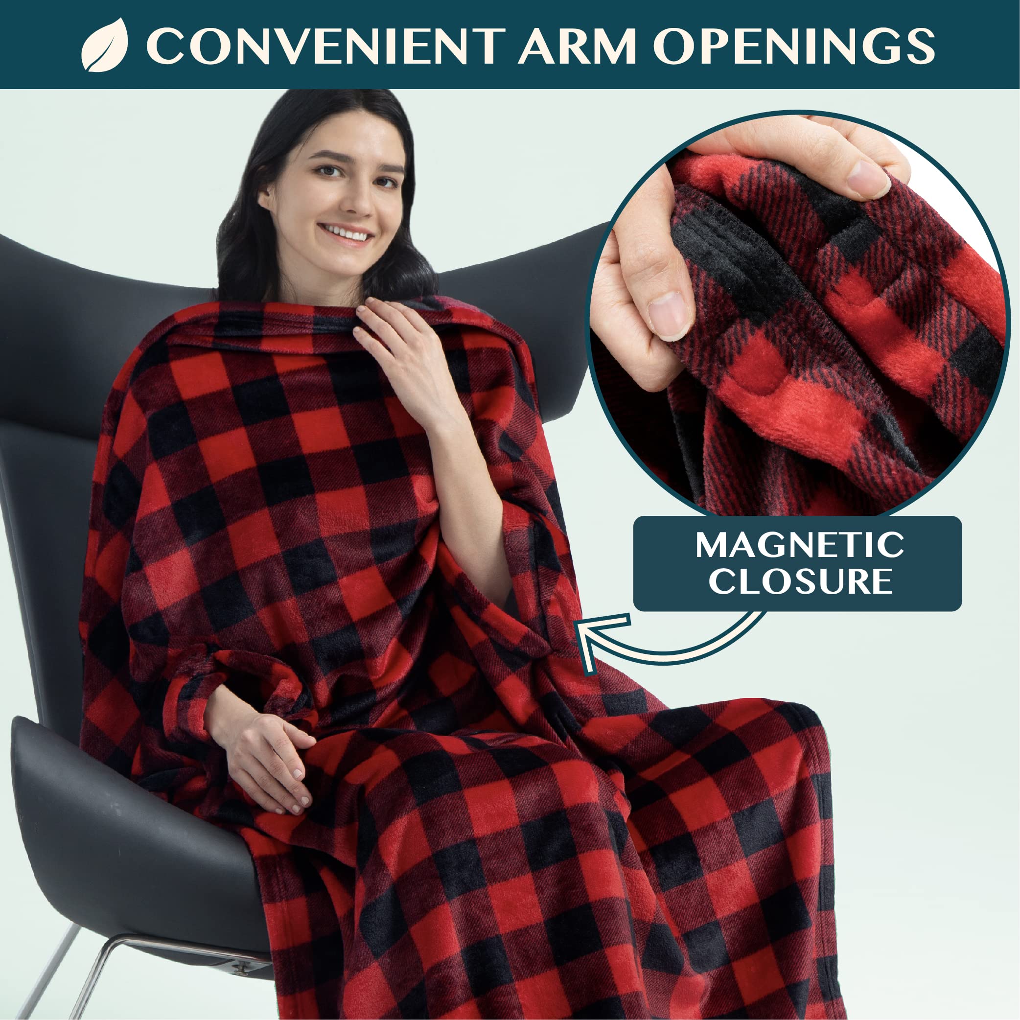 PAVILIA Coperta da viaggio e cuscino, coperta per aereo, per adulti, compatta, con foro per il braccio, borsa 2 in 1 per aereo, auto, campeggio, bagaglio, zaino, regalo da viaggiatore, rosso a scacchi