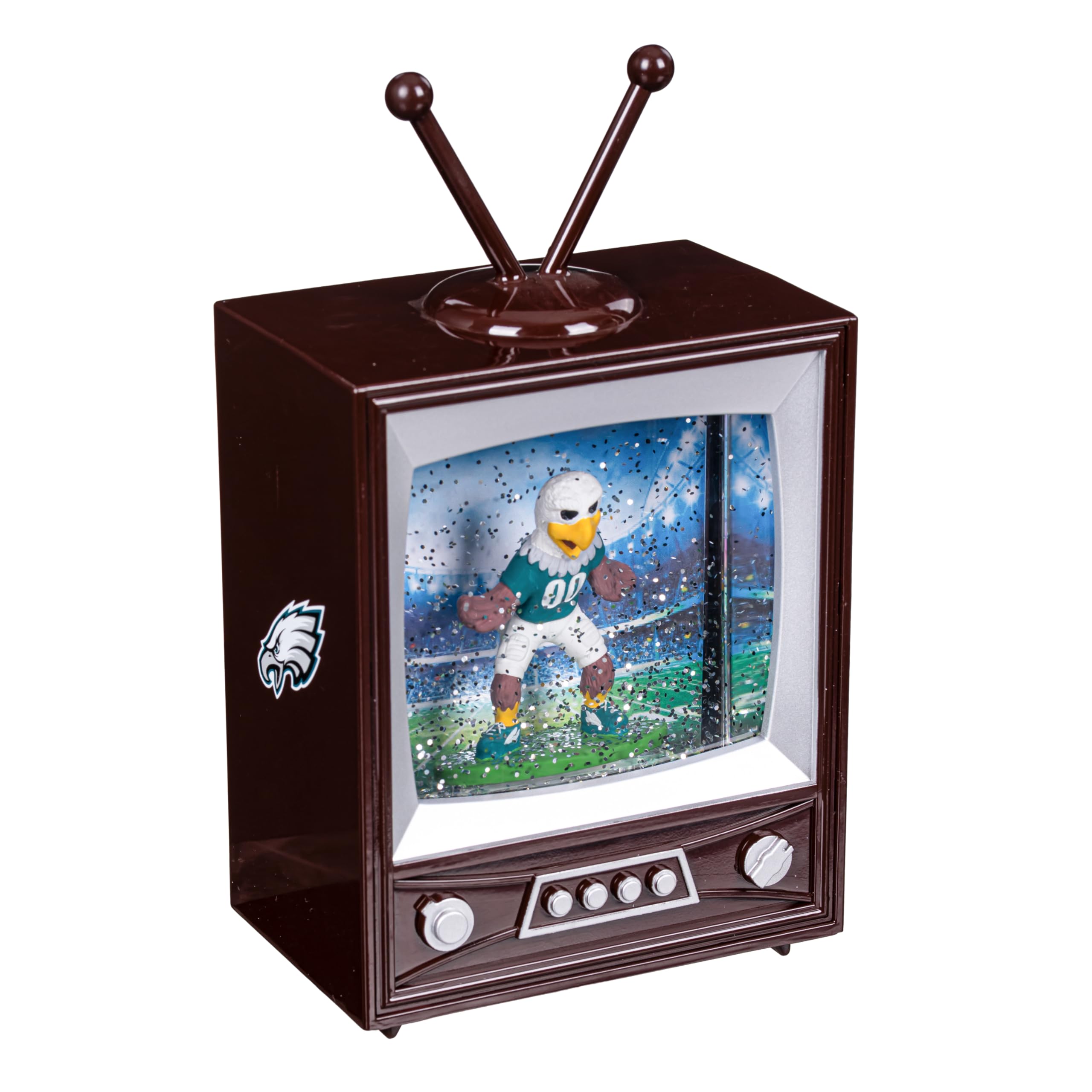 NFL Philadelphia Eagles Snow Globe Lantern, Vintage TV Water Globe with Lights &amp; Swirling Glitter, Battery Operated Christmas Football Tabletop Decoration, Memorabilia Gift for Men &amp; Women Fans