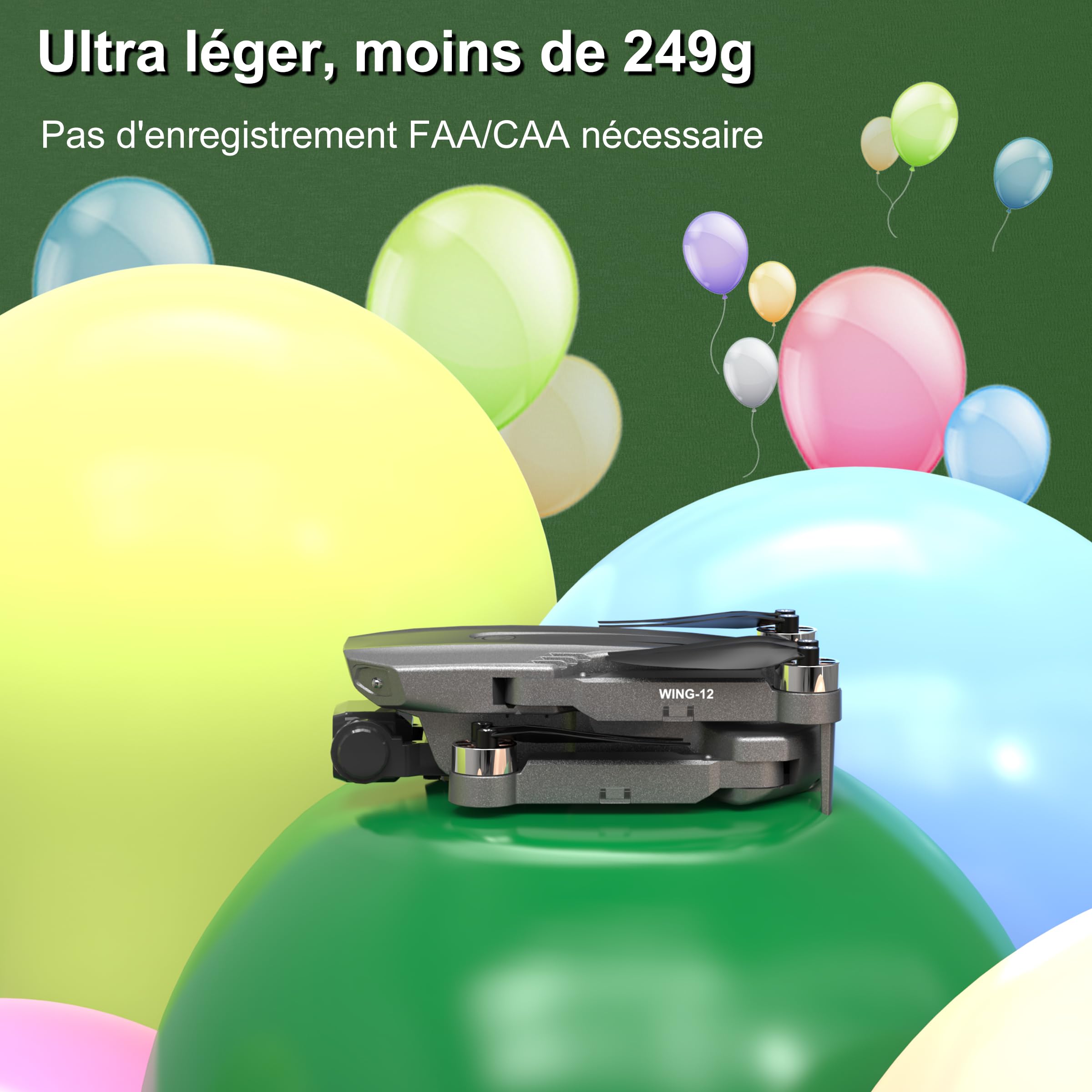 Drone avec caméra 4K pour adultes/Débutants, GPS Quadricoptère Télécommandé avec Auto Follow & WIFI 5G FPV, <249g, 2 batteries