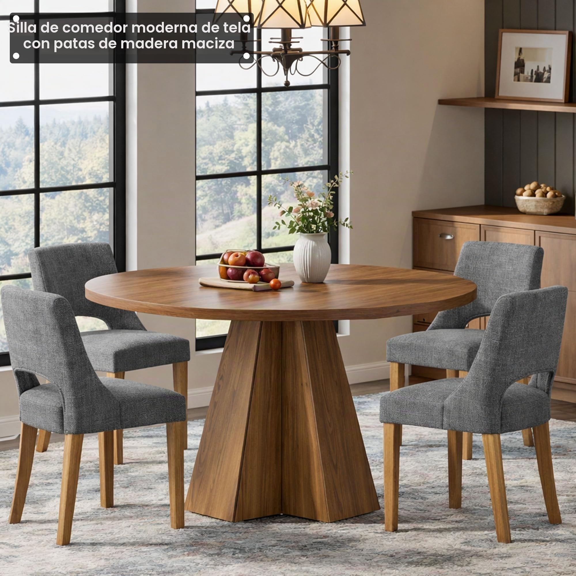 TIANSHU Sillas de Comedor Tapizadas con Respaldo Curvado, Silla de Tela con Patas de Madera Maciza, Silla de Cocina Moderna Acolchada para Comedor Salón Dormitorio (Juego de 2, Gris)