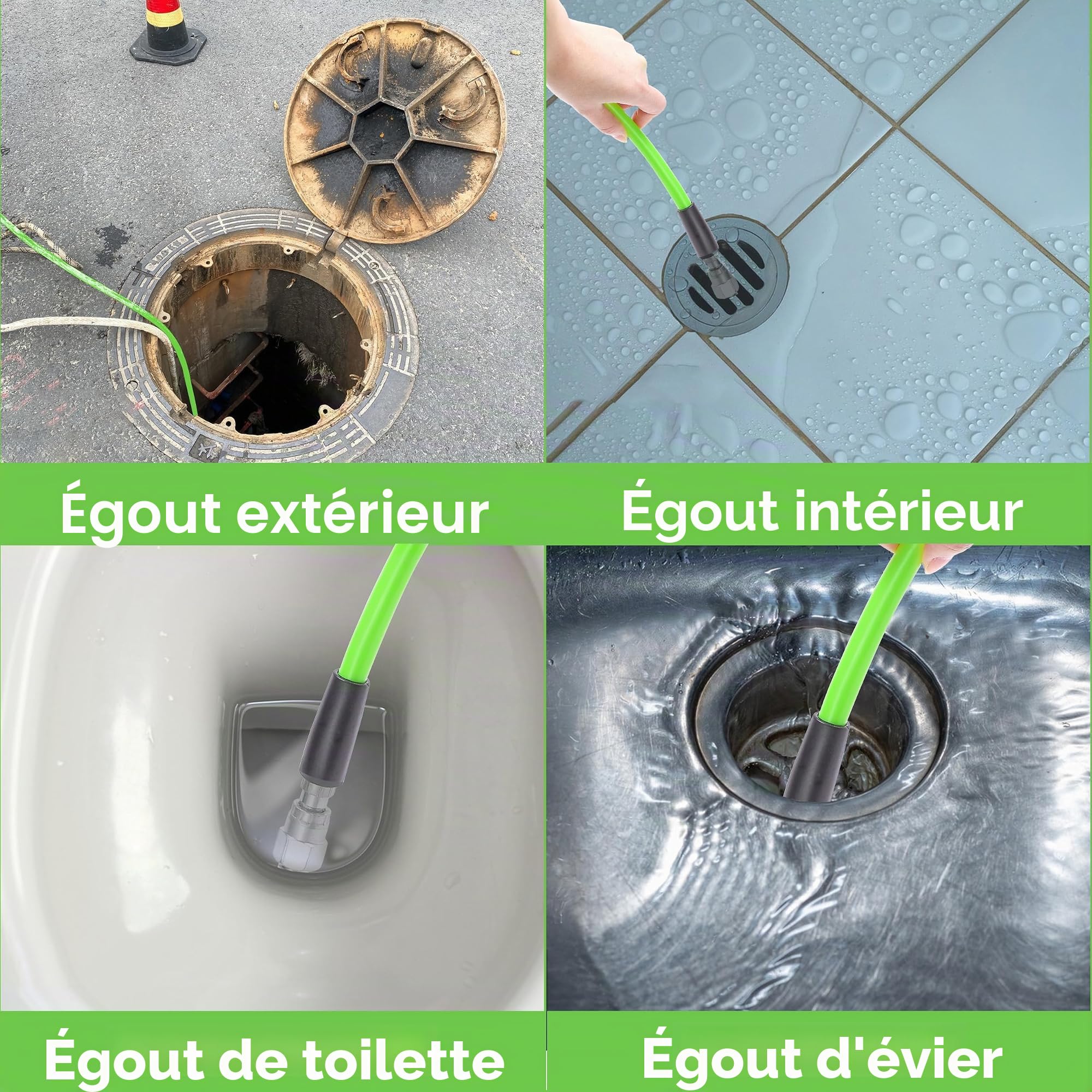 Tool Daily 15 m Tuyau Déboucheur Canalisation Haute Pression avec Pistolet | Furet Deboucheur Canalisation 1/4" NPT, Lance de Nettoyeur Haute Pression M22 14mm, 3 Buses de Jet d'Égout, 250 bar