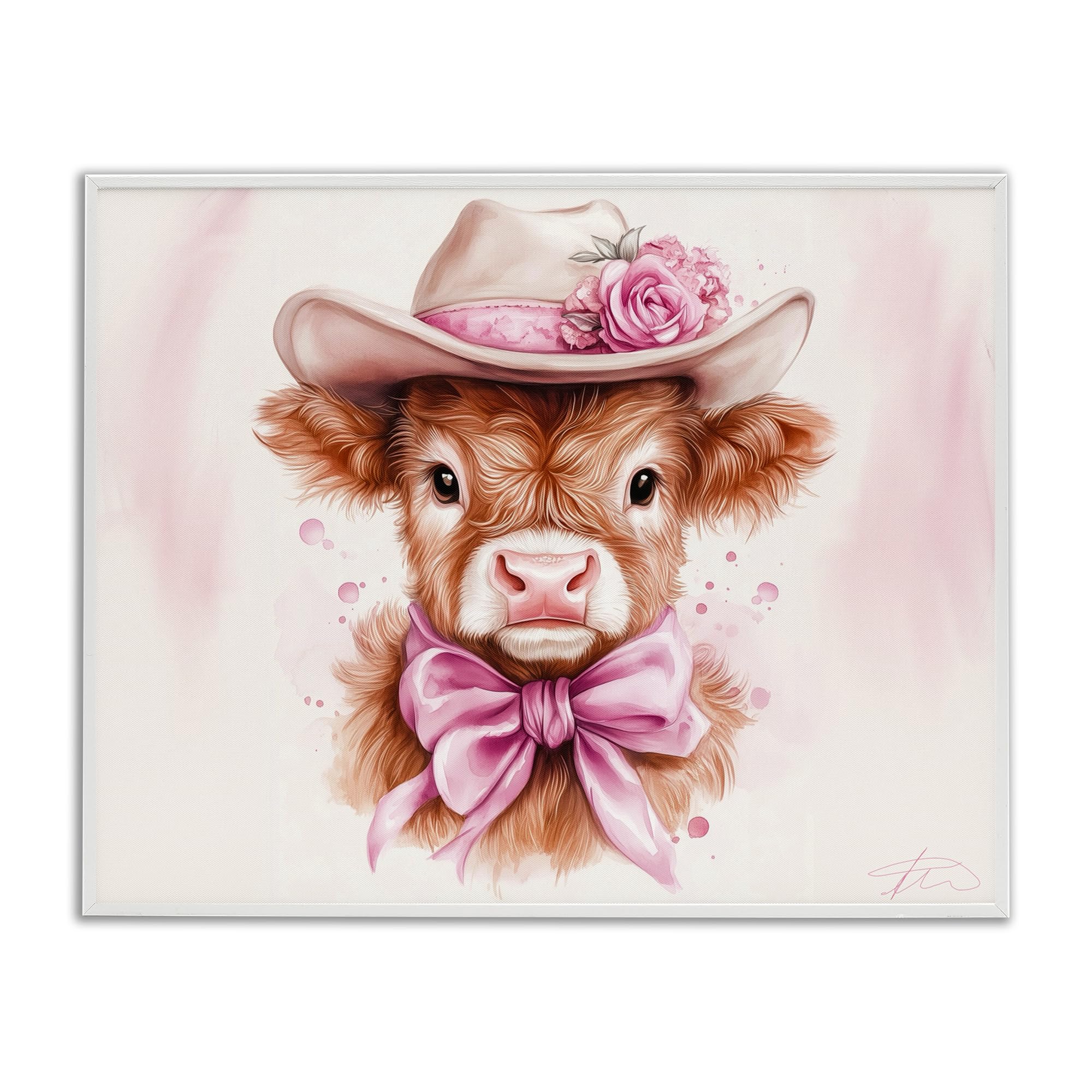 Tableau vache rose Stupell décoration murale salon cadre blanc 40x50