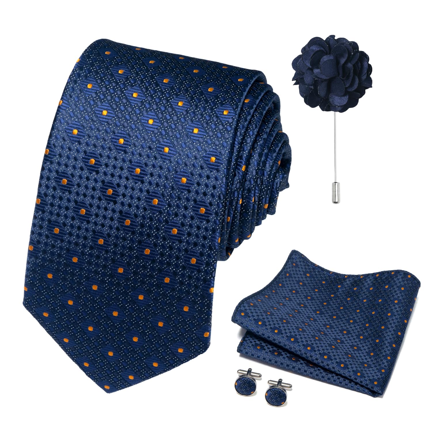 joy alice 70 Colors Ties Set Men Mixed Color Necktie Handkerchief Cufflinks Brooch 3.15 Formal
