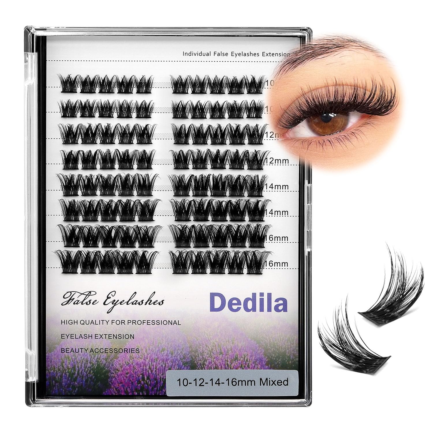 Dedila Grafting Individual Clusters Eyelashes Mixed 10-12-14-16mm 14-16-18mm D Curl Makeup Soft and Lightweight Volume Eye lashes Extensions