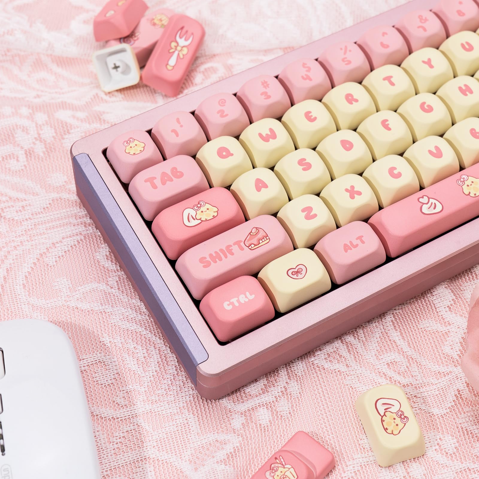 kk♡ GEKUCAP PBT Cute Pink Yellow Keycaps 136 Keys XOA Key caps