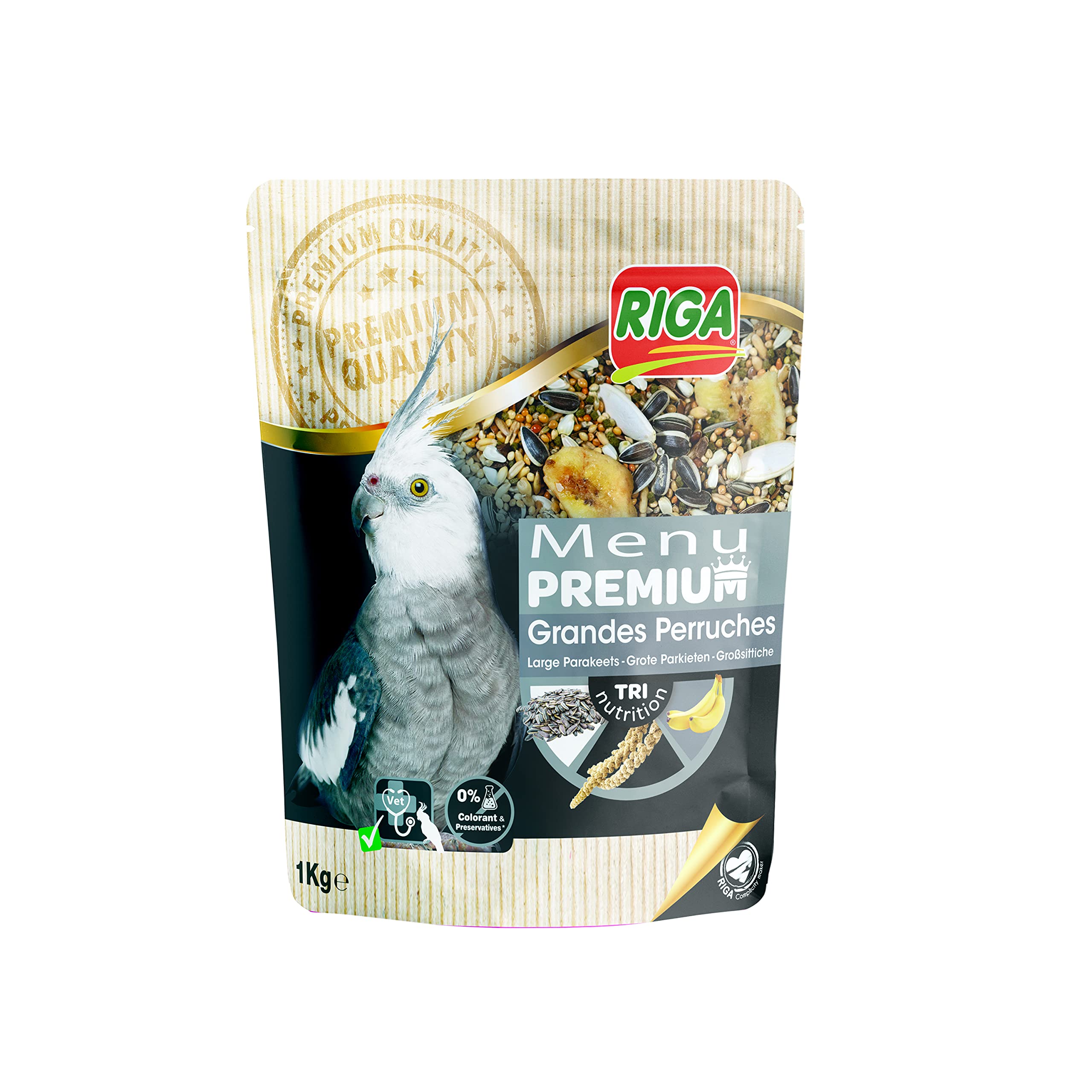 Riga - Menú Premium para Cotorras - Mezcla de Semillas, Cereales y Proteínas Vegetales - Concepto Tri-Nutricional - Ayuda al Funcionamiento Intestinal Óptimo - 1 kg