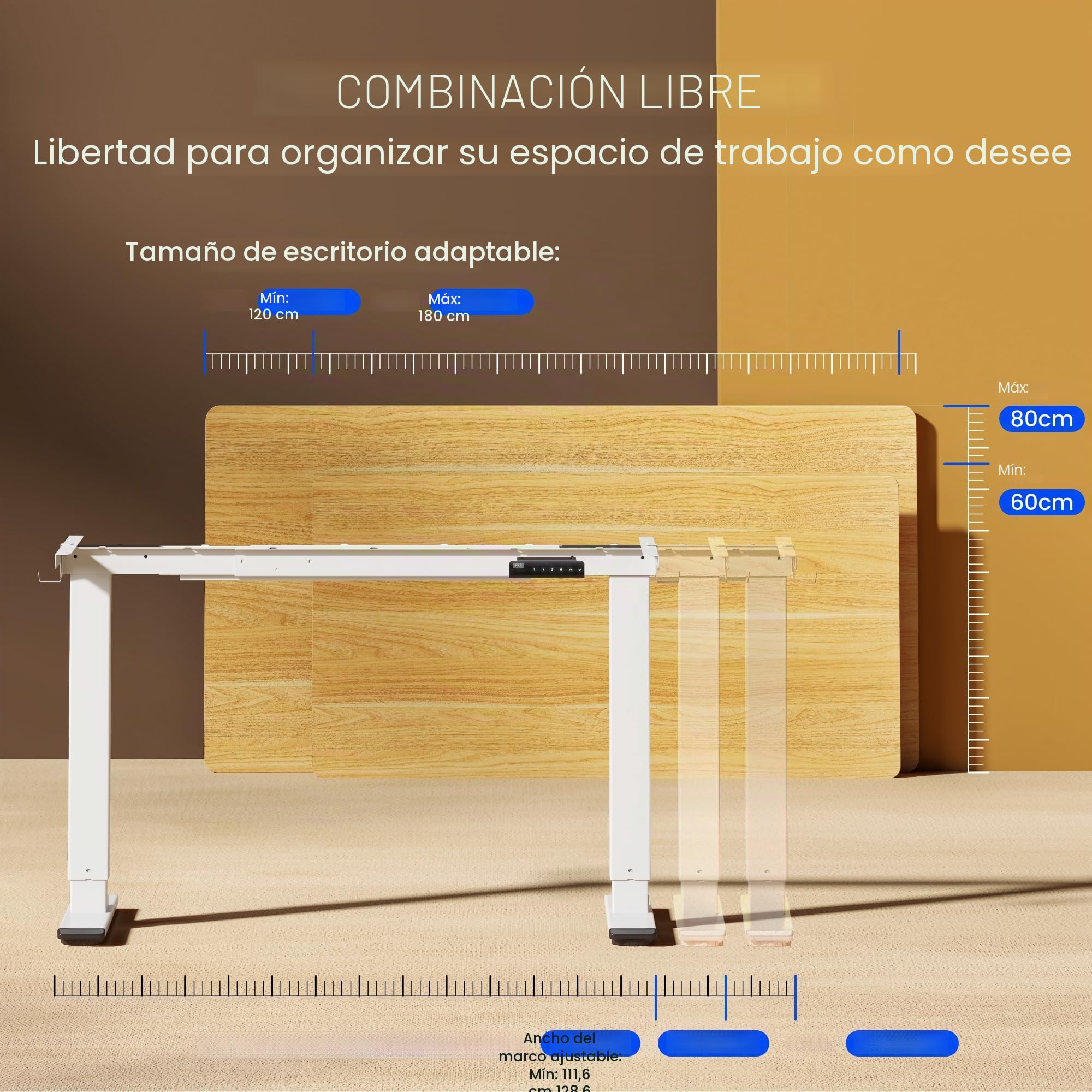 FLEXISPOT E1 Pro Escritorio Elevable Eléctrico con 2 Motores y 2 Patas Escritorio Ajustable en Altura de Acero con 4 Funciones de Memoria Standing Desk, Carga de 100kg(Marco en Blanco)