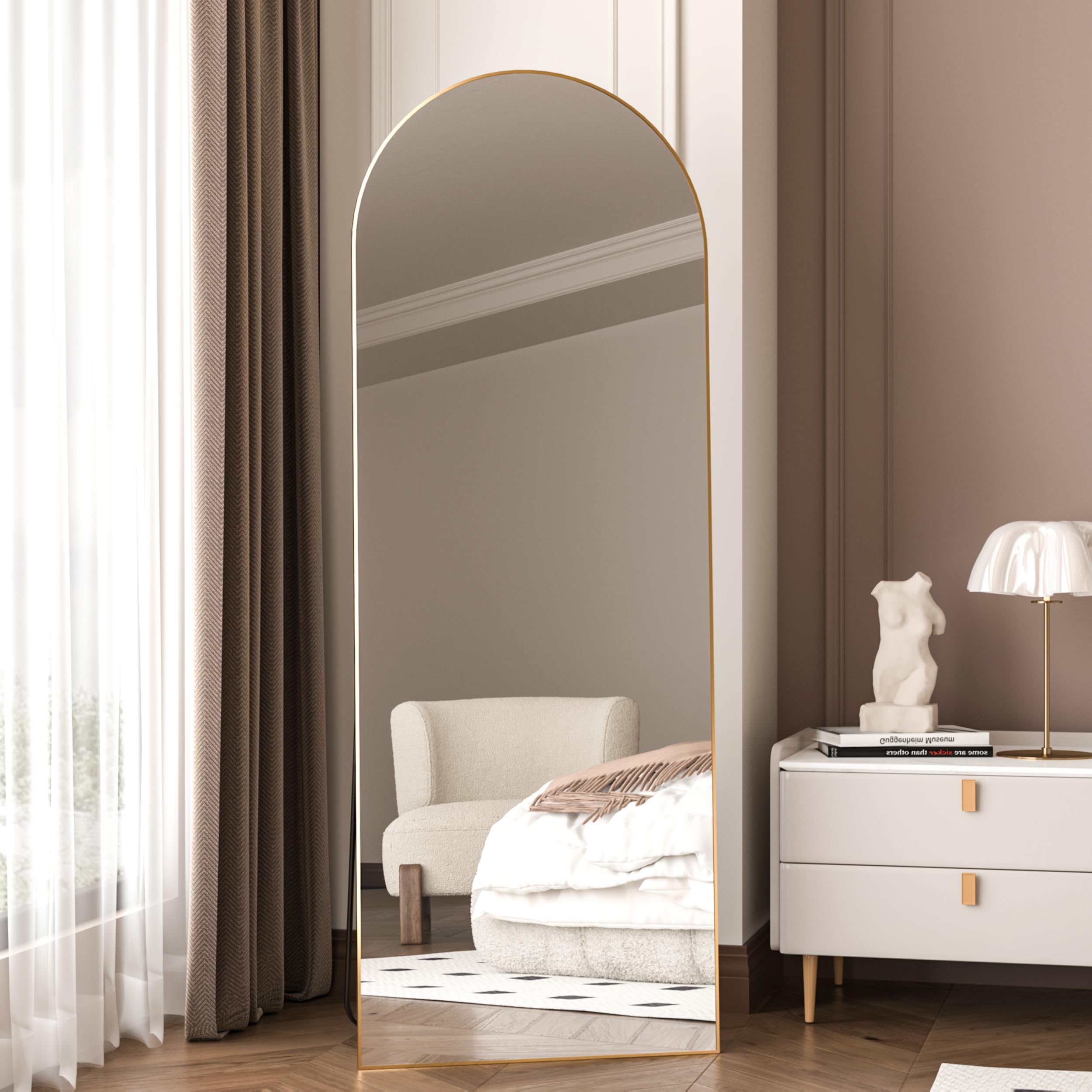 CASSILANDO Espejo de Cuerpo Entero de Arco de 162 x 53 cm, Marco de aleación de Aluminio, Espejo de Cuerpo Completo con Soporte, Espejo de Pared Grande para Dormitorio, vestidor (Dorado)