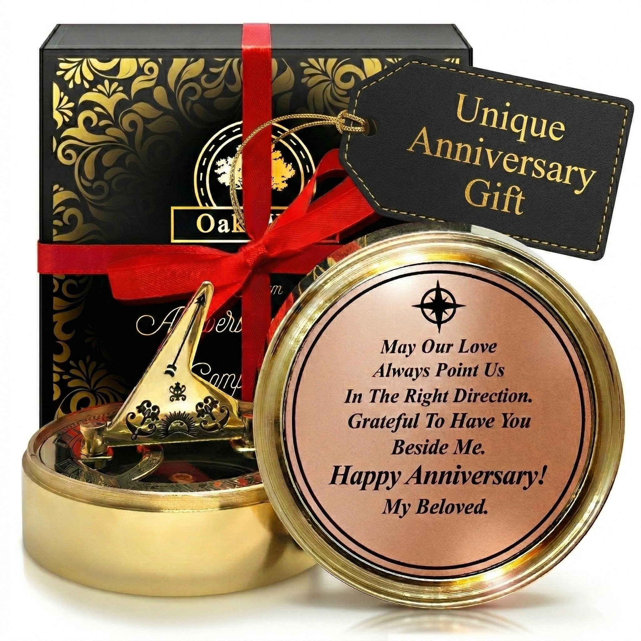 OakiWay Anniversary Sundial Compass Gift for Him or Her - Unique Gift Ideas for Husband or Wife, Men Wedding Anniversary 50th 40th 25th 20th Year Celebration, Gift Card Included