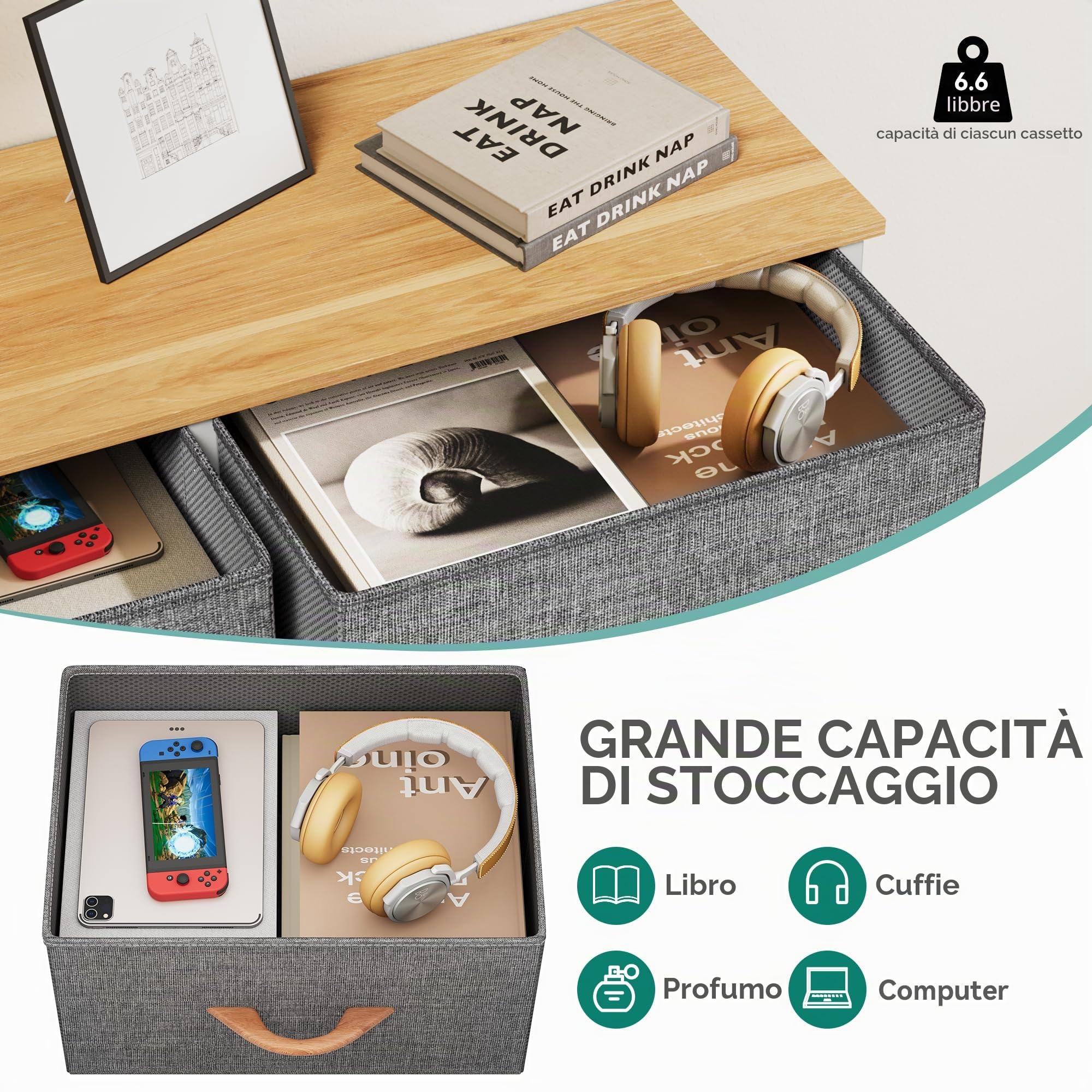 YITAHOME Cassettiera in tessuto con 10 cassetti,Struttura in Metallo, Cassettiera Salvaspazio Camera da Letto,per Soggiorno, Ingresso, Corridoio, Cameretta e Ufficio,Grigio Freddo