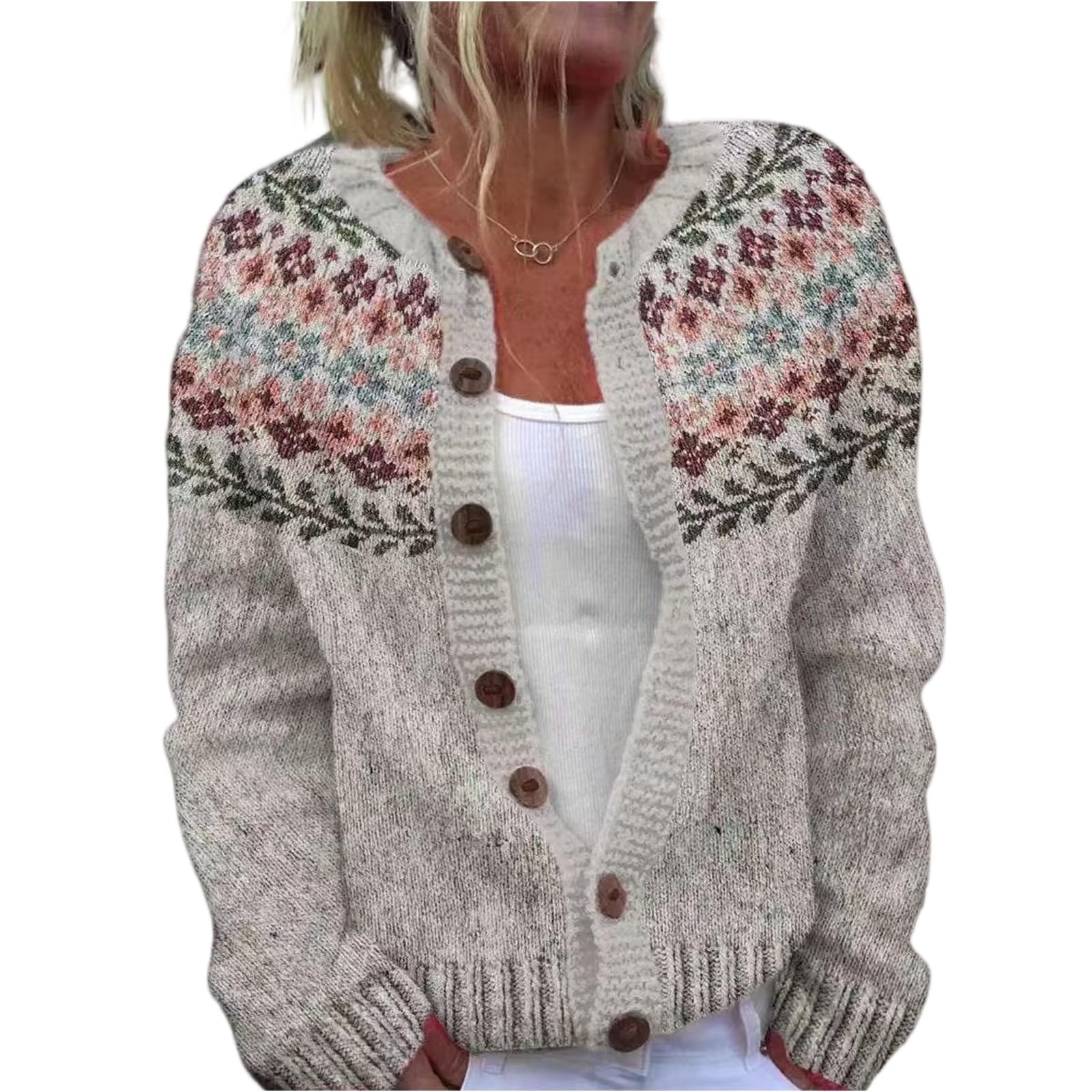 Fair Isle Sweaters for Women Vintage Print Button Up Cardigan Icelandic Sweater 2025 Fall Casual Open Front Knit