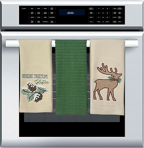 Vista 185 de Serafina Home Toallas de cocina navideñas navideñas: dos muñecos de nieve Be Jolly espiga y un muñeco de nieve bailarín, 3 piezas, tejido plano 100%