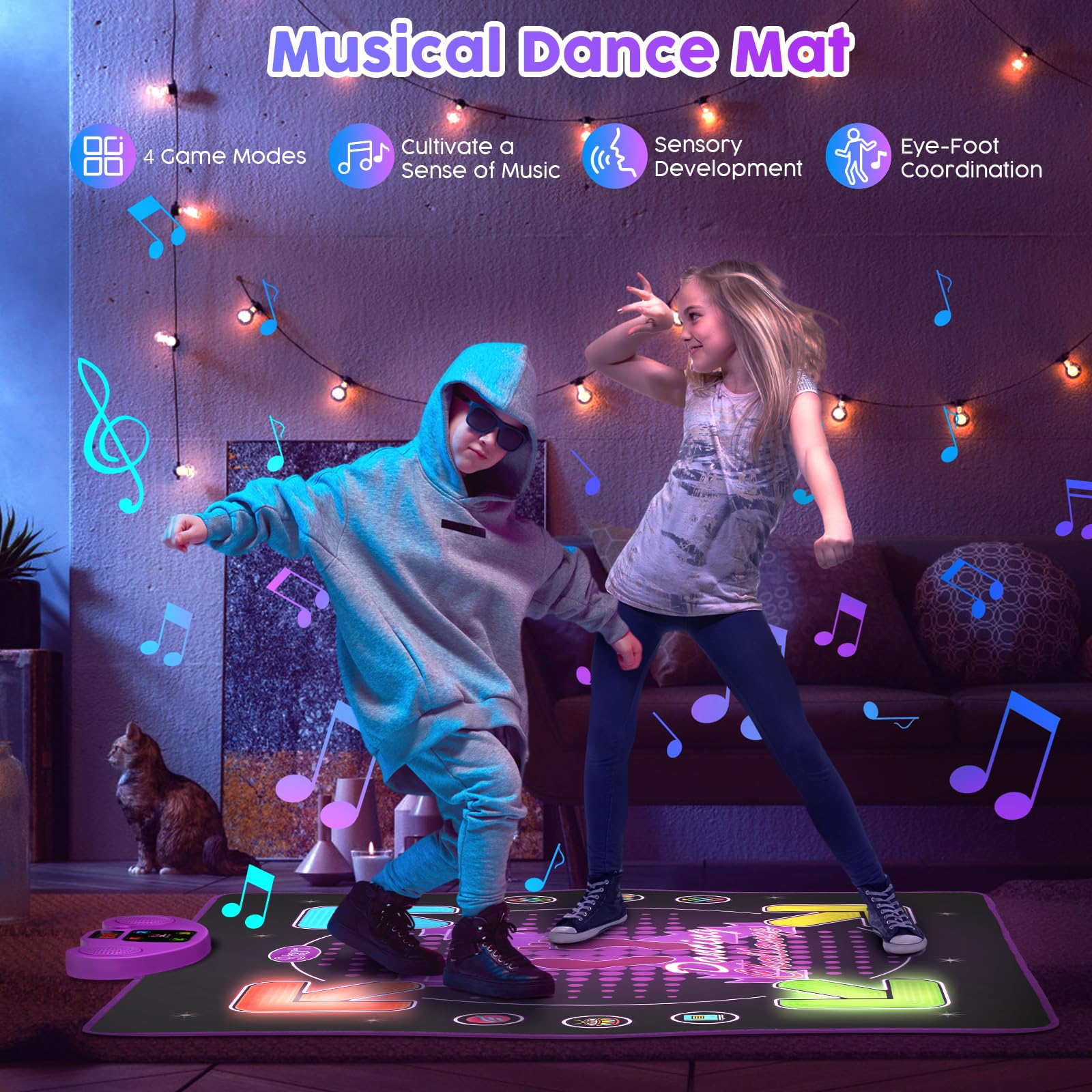 Generisch Tapis de jeu pour enfants avec 8 flèches lumineuses pour enfants pour un plaisir de danse interactif avec musique Bluetooth Tapis musical interactif pour enfants et filles