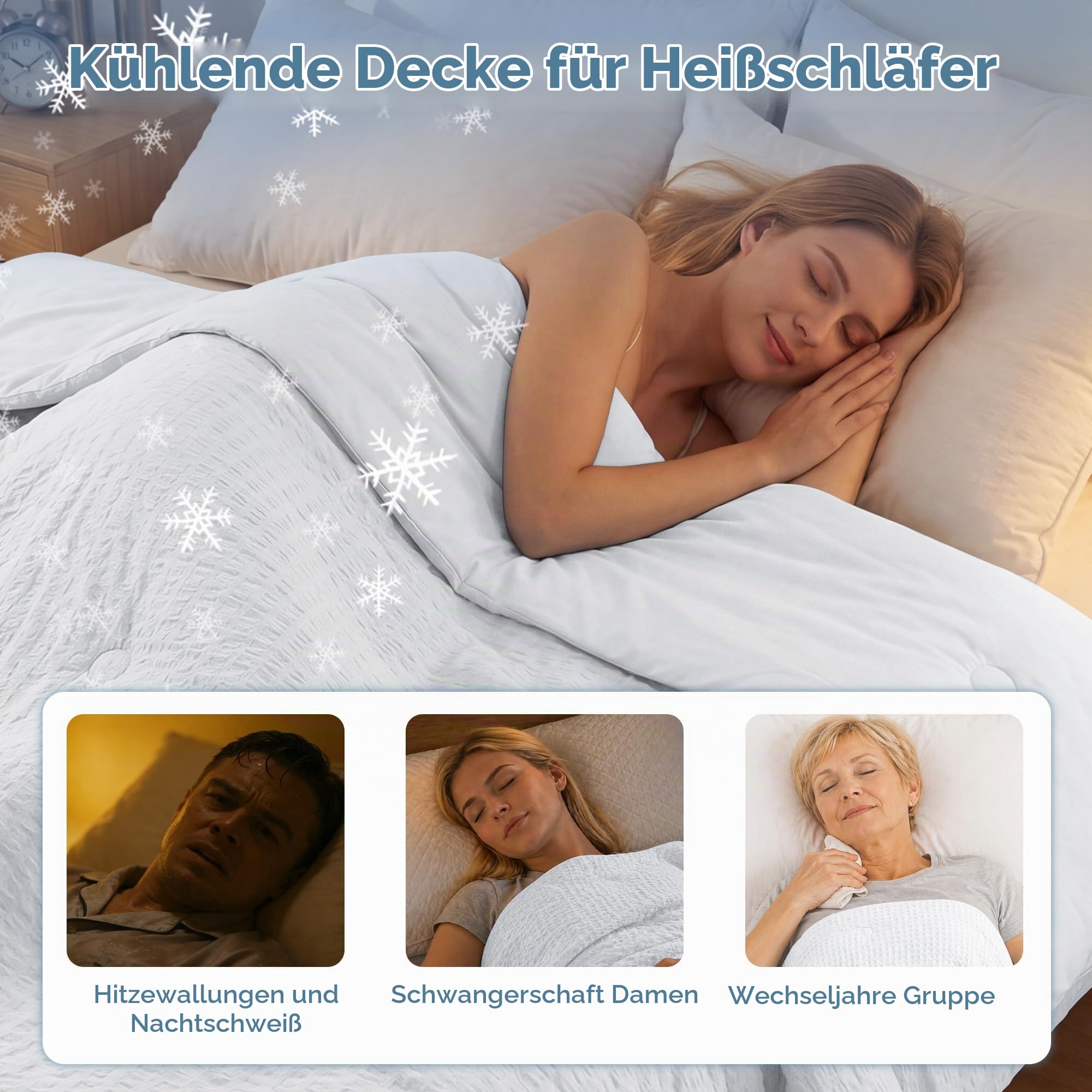 UNIKOME Kühldecke Doppelseitig - Wendbare Sommerdecke aus Bubble Sherpa & Ice Silk, Leicht und Atmungsaktiv für Hitze- und Schweißgeplagte, Ideal für Klimaanlagen, 150 x 200 cm, Weiß