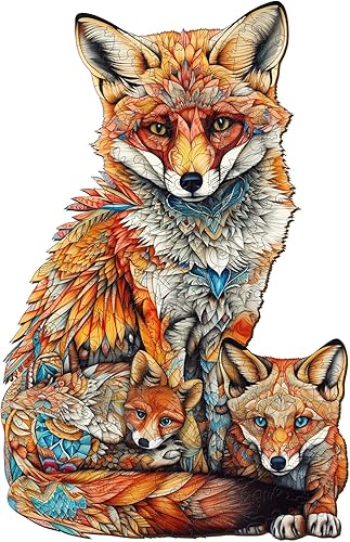 Rompecabezas de madera para adultos (XL-600 piezas - 25.6 x 16.5 pulgadas) rompecabezas de madera de la familia Fox para niños, rompecabezas de