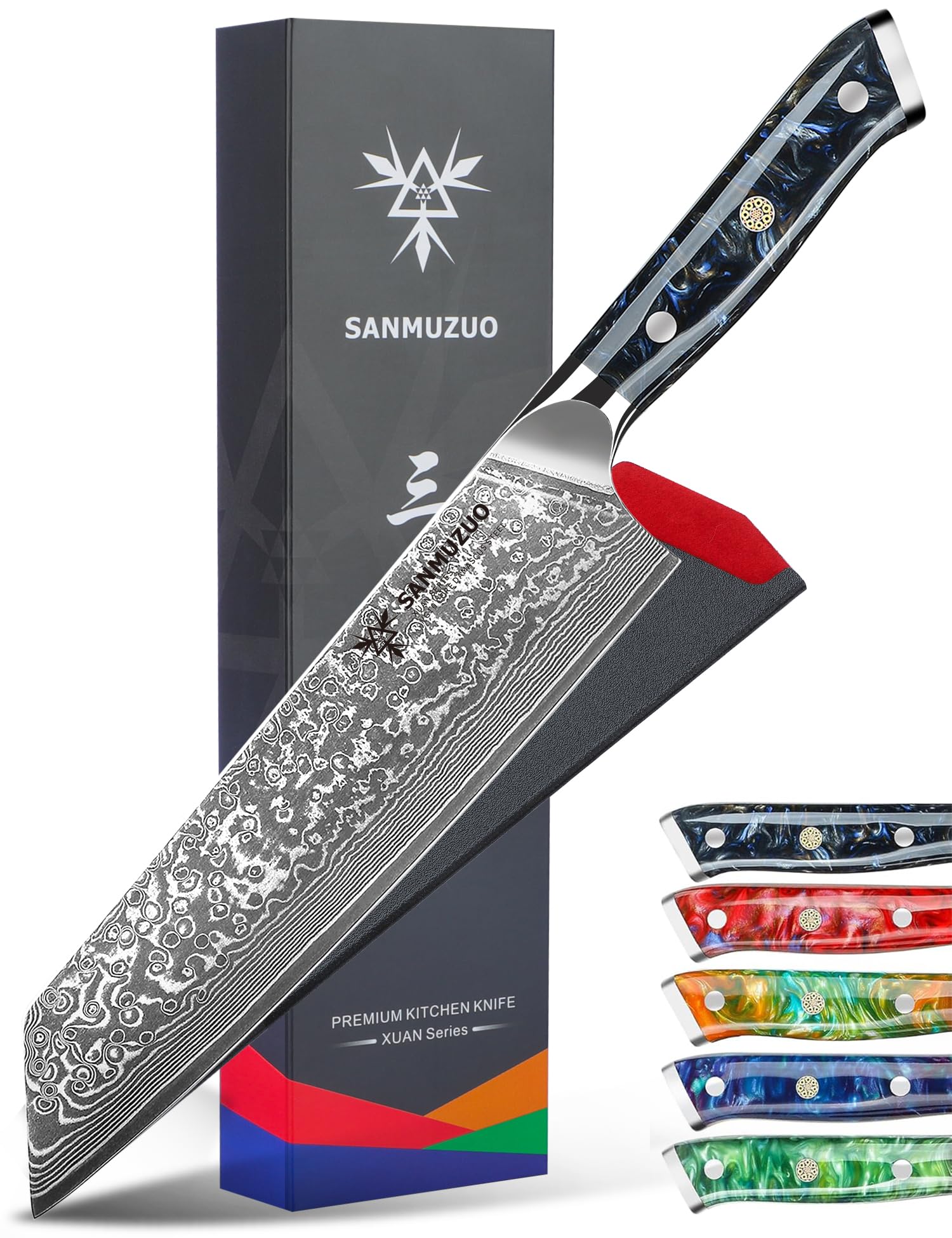 Coltelli Da Cucina Kiritsuke Damasco 22CM, Coltello da chef Professionale - Coltello da Cuoco Acciaio Damasco da 67 Strati- Impugnatura Resina - Xuan Series (Starry Black)