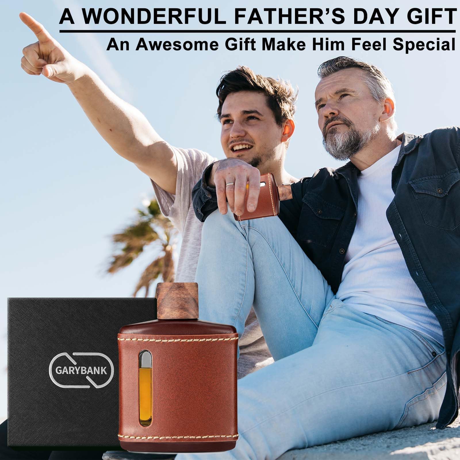 Garybank Handmade Genuine Leather Hip Flasks for Liquor for Men, Fathers Day Flask Gifts Glass Whiskey with Funnel & Wood Lids Leakproof for Hennessy Liquor & Spirits, Premium Gifts Idea(Brown, 200ml)