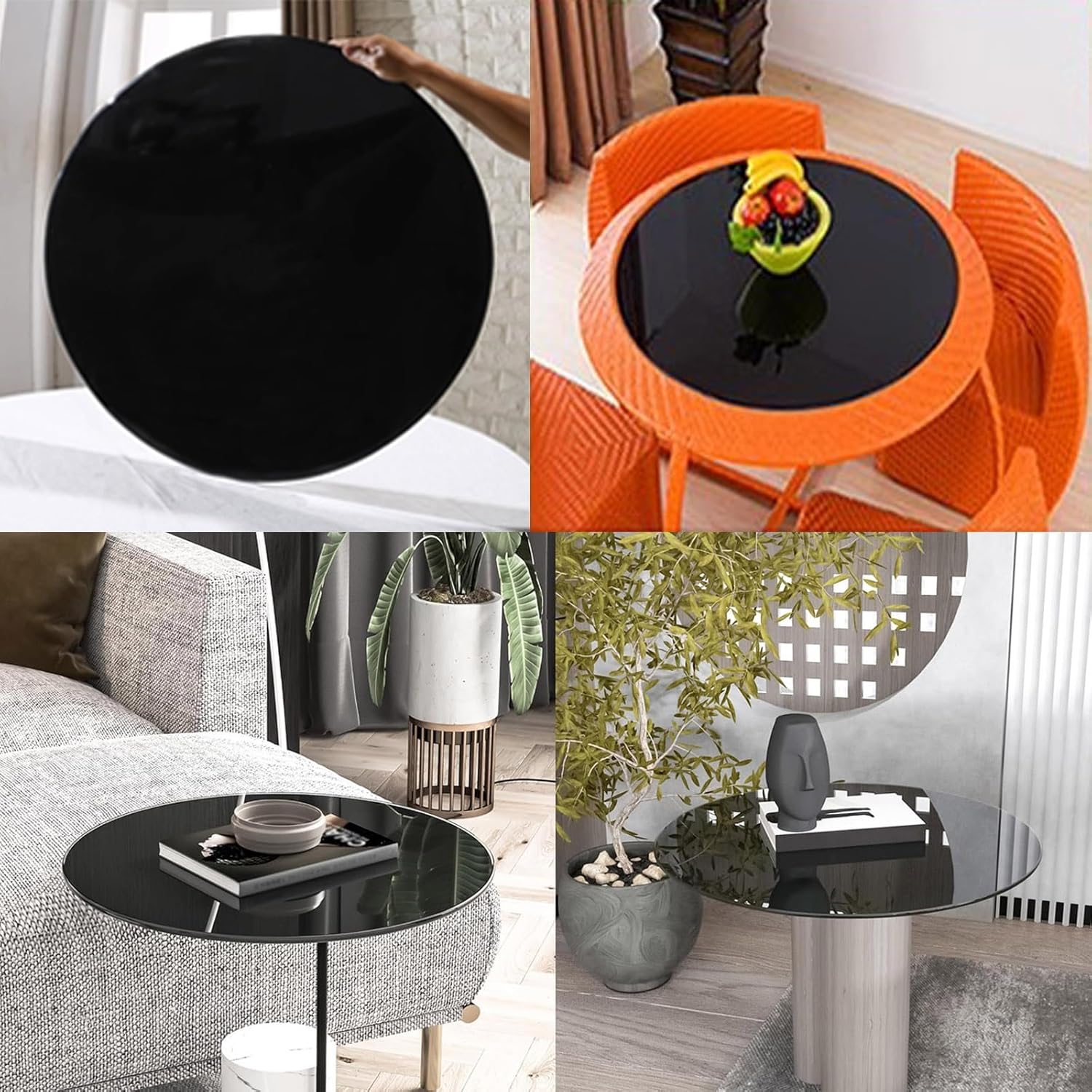 Round Tempered Glass Table Top Black Glass 8mm Thick, Polish Arc Edge, Glass Table Top Glass Cover Round Glass Dining Table, Round Table Top Replacement Glass for Patio Table(Size:48CM(19INCH))
