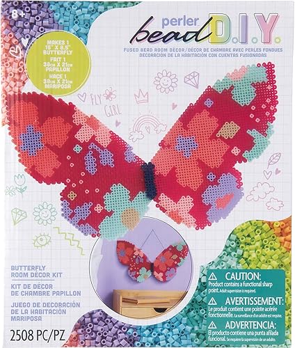 Perler Kit de manualidades de cuentas fusionadas de mariposa, multicolor 2508 piezas, pequeño, 15 x 8 pulgadas