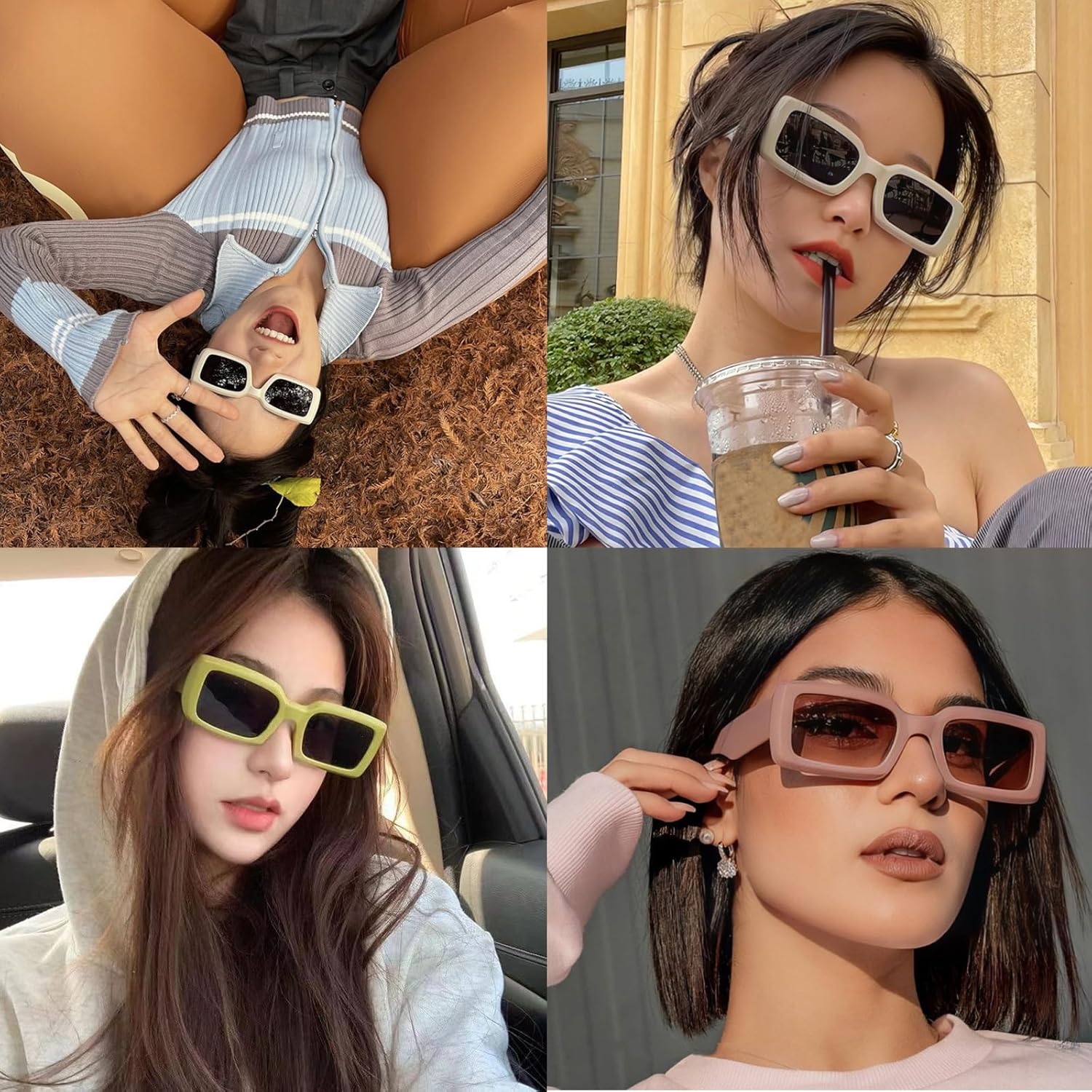 Retro Trendy Rectangle Sunglasses for Women Men UV400 Protection Trendy Style Classic Sunglasses 6Pcs - Image 7