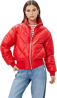 KotonŞişme Mont Dik Yaka Fermuarlı Parlak Dokulu 